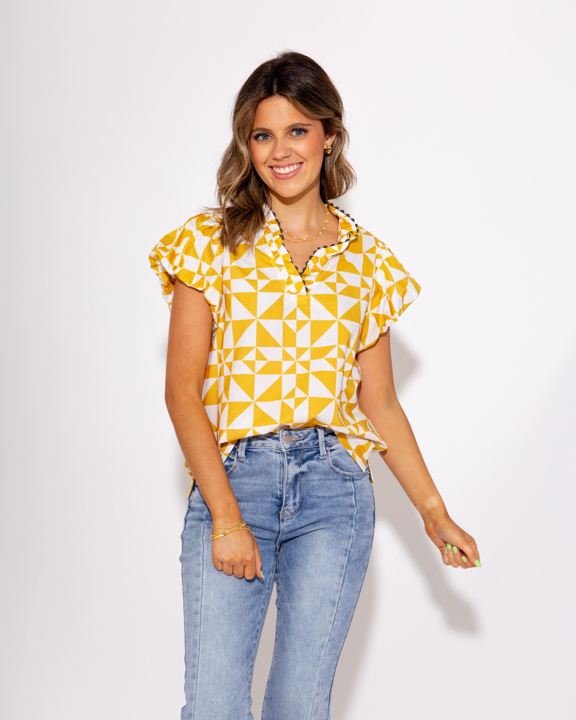 Ivy Jane I Geometric Muse Puff Sleeve Top