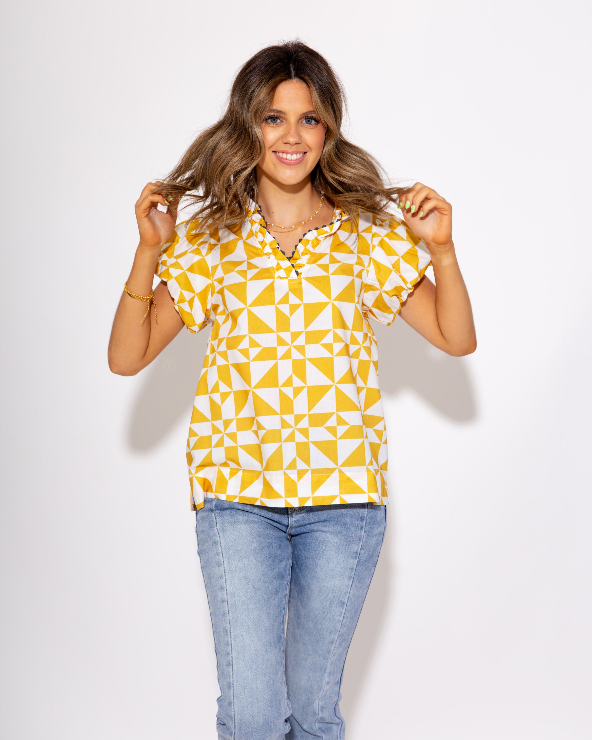 Ivy Jane I Geometric Muse Puff Sleeve Top