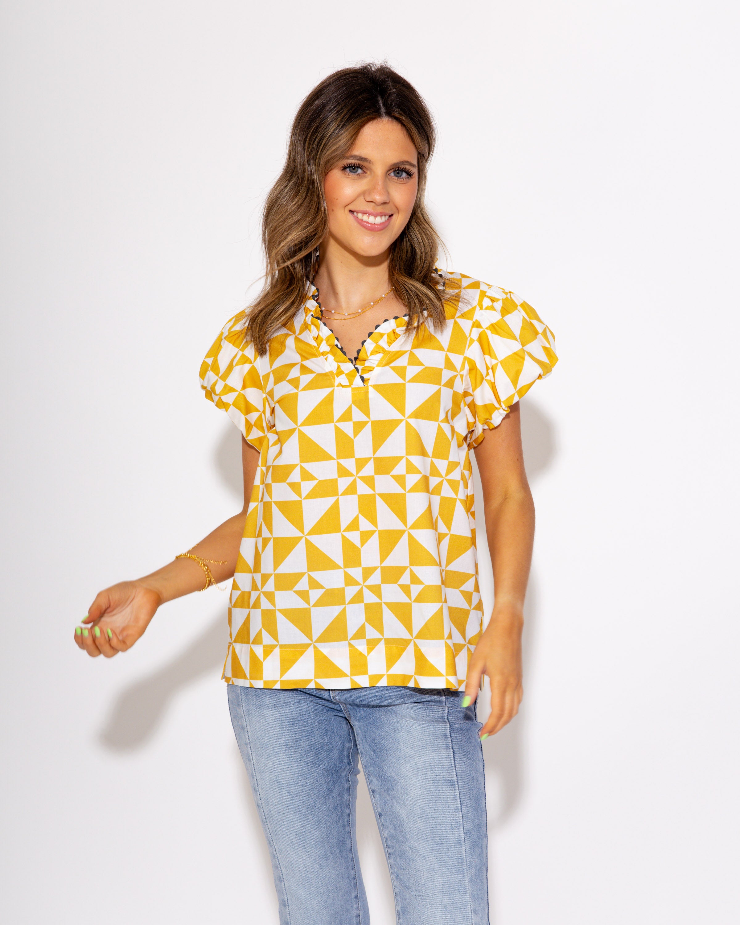 Ivy Jane I Geometric Muse Puff Sleeve Top