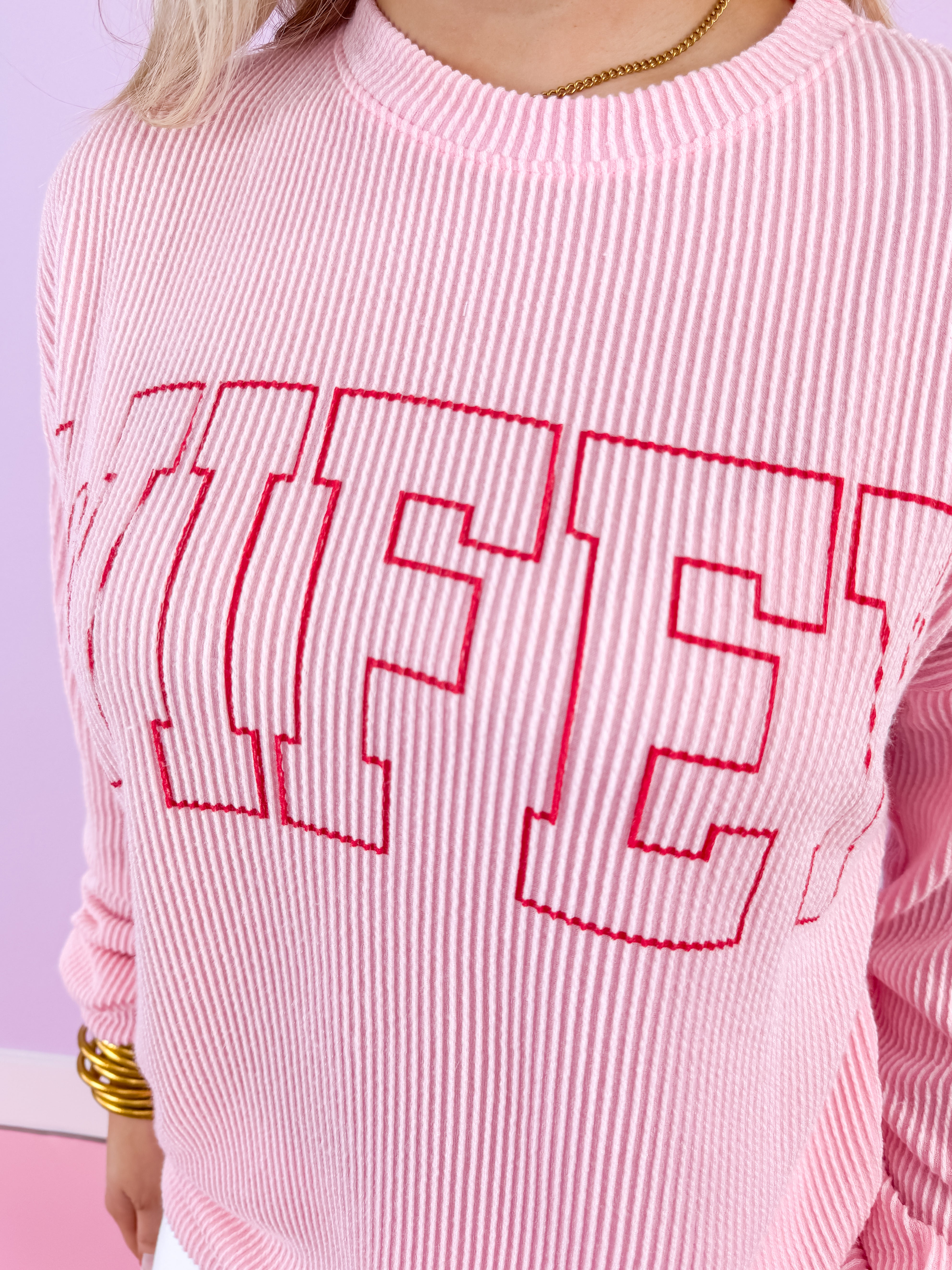 "WIFEY" Graphic Ribbed Long Sleeve Pullover