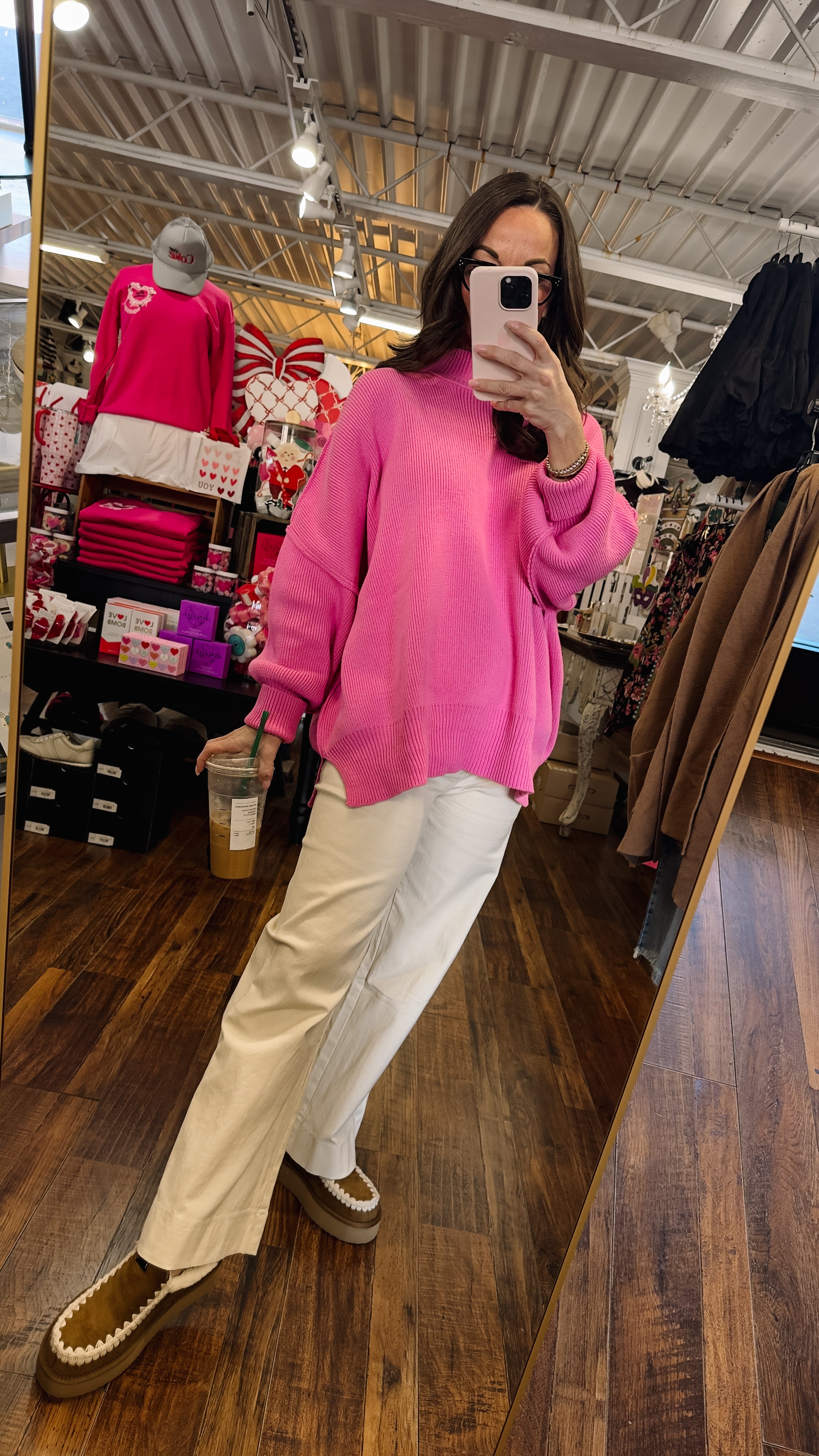 Side Slit Oversized Sweater in Candy Pink