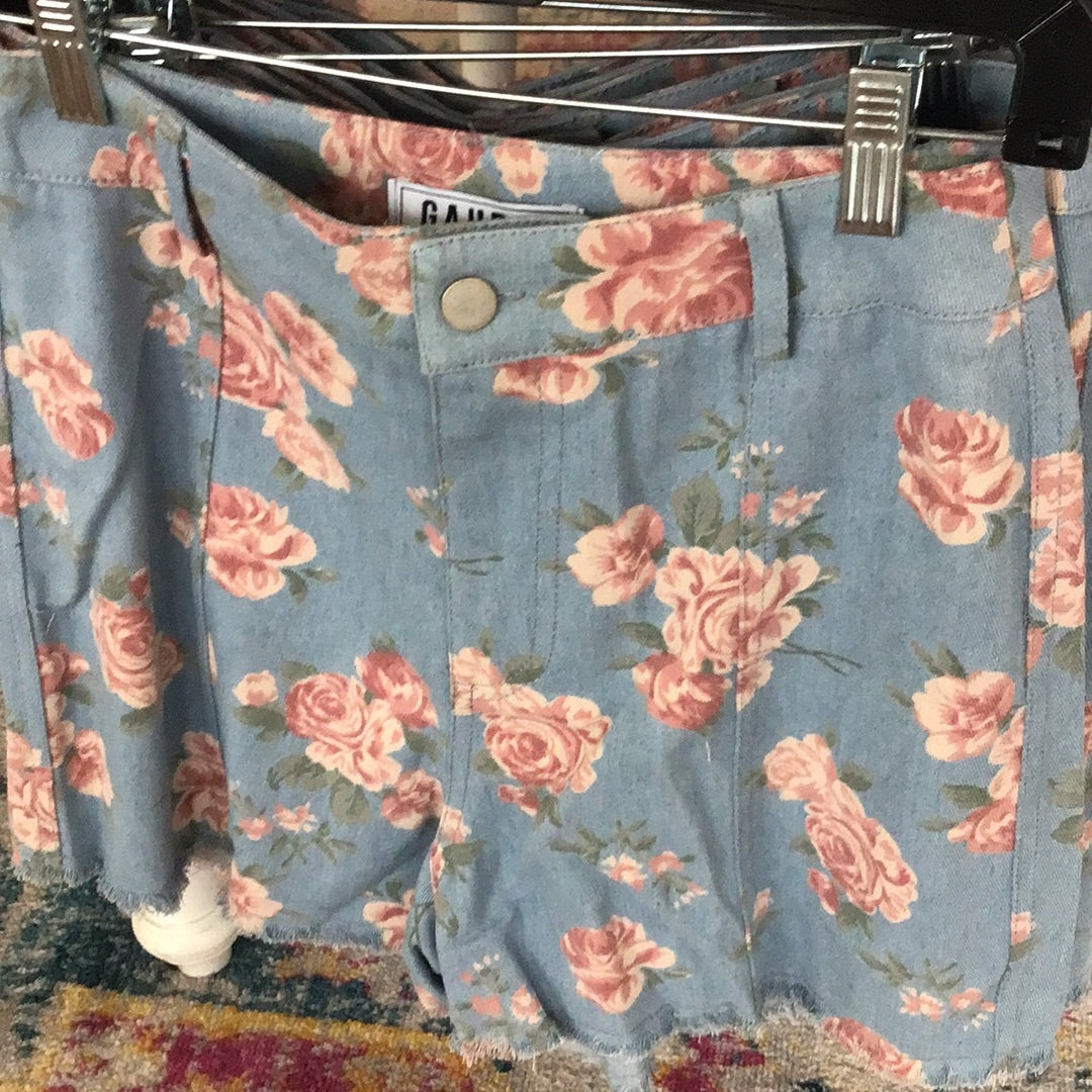 High Waist Floral Denim Shorts
