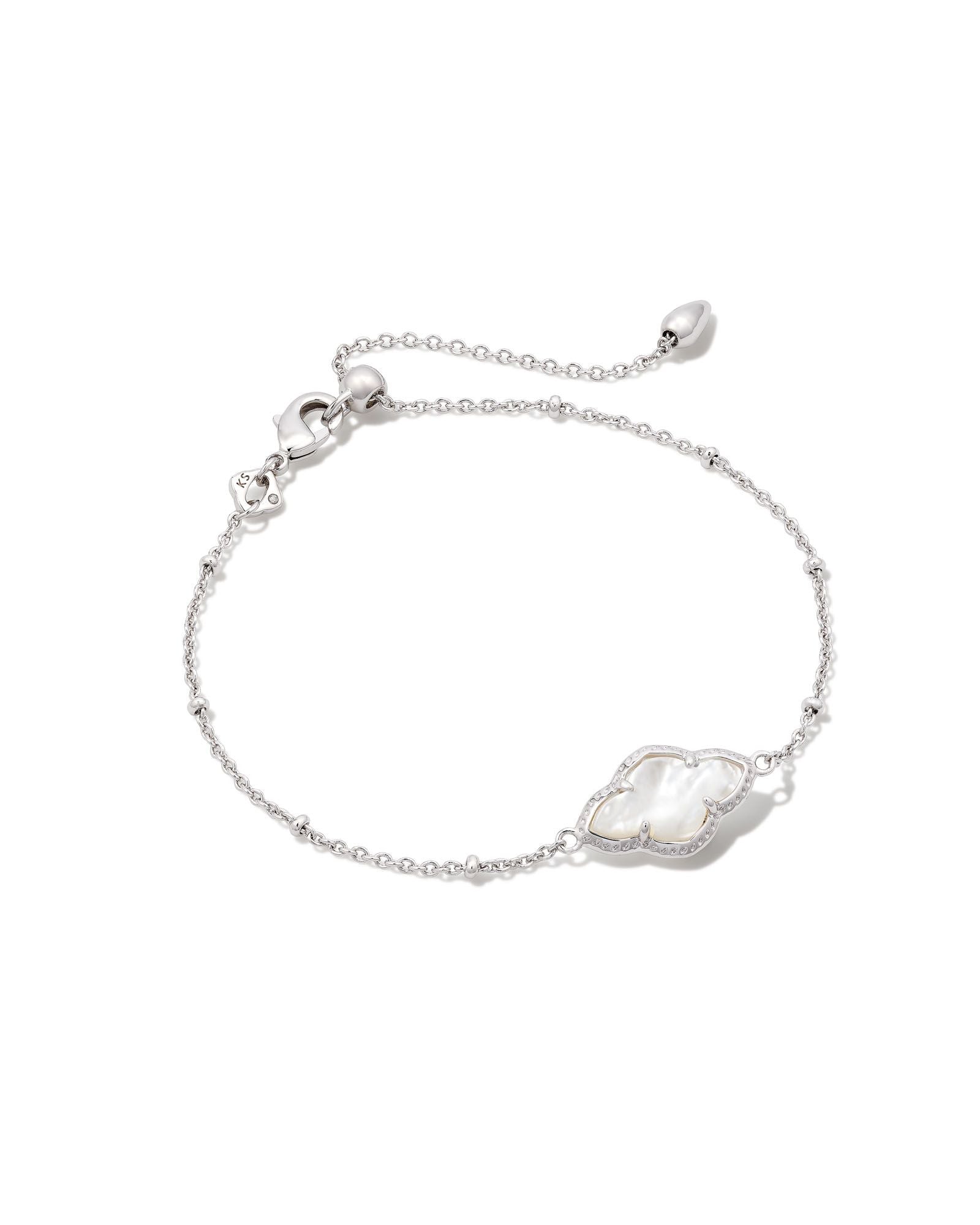 Abbie Satellite Chain Bracelet in Rhodium Ivory Mother of Pearl
