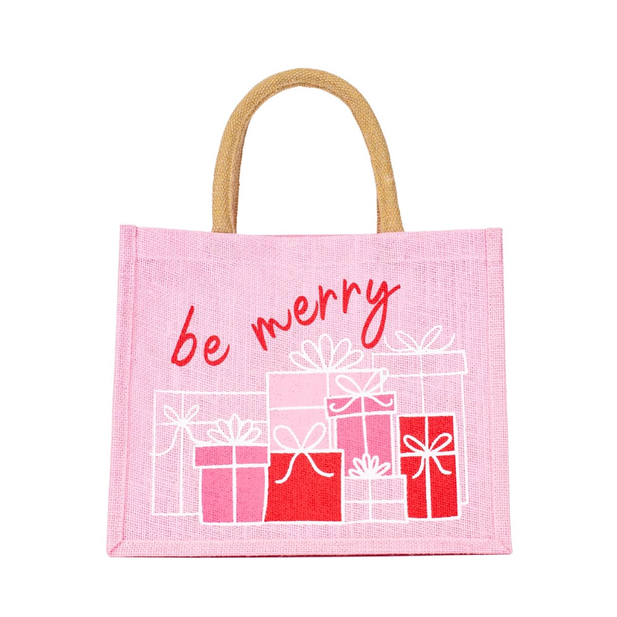 Be Merry Present Gift Tote in Light Pink/Red
