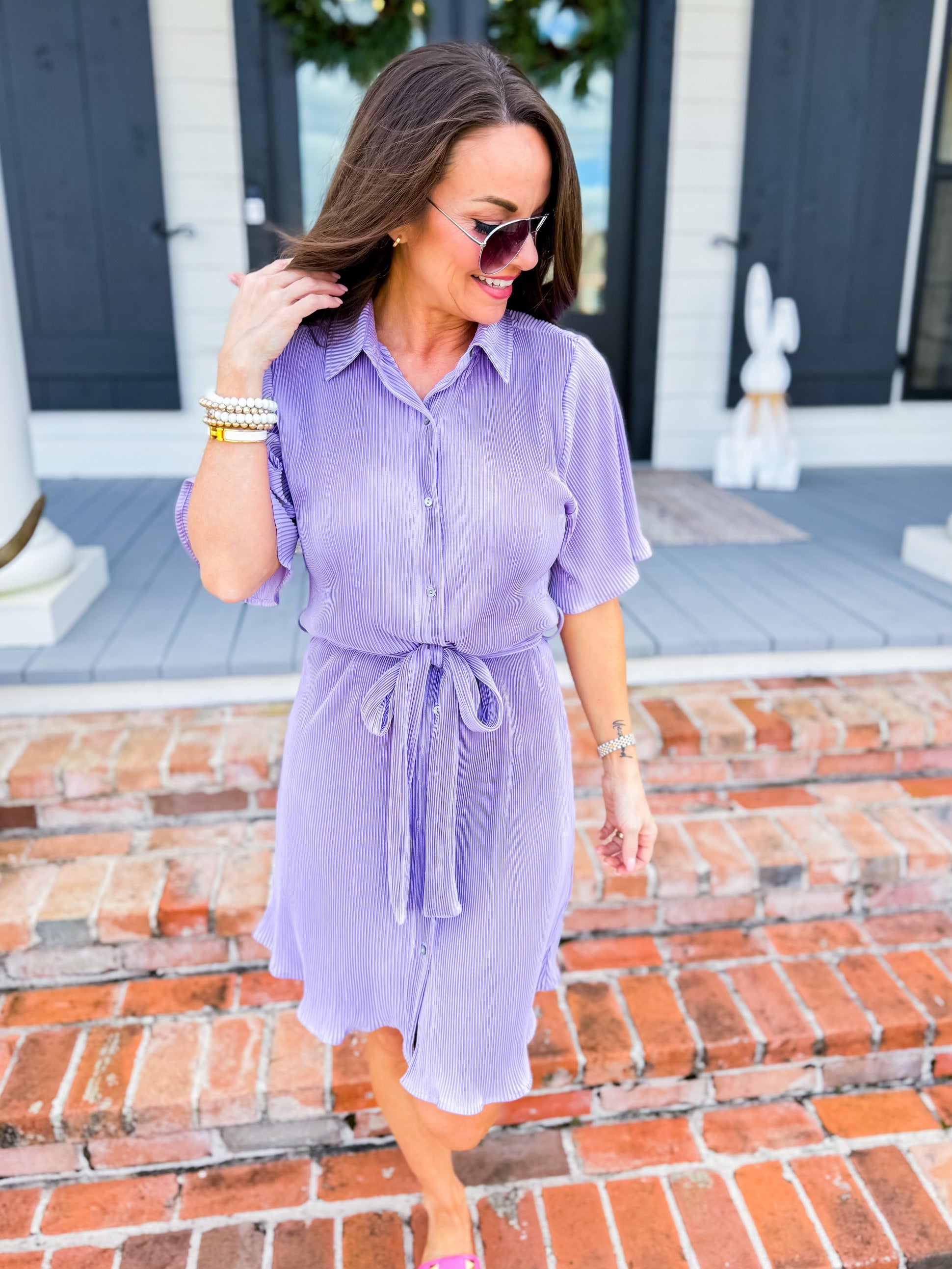 Accordion Tie Dress in Lilac