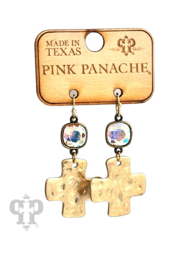 Gold Cross Pink Panache Earring
