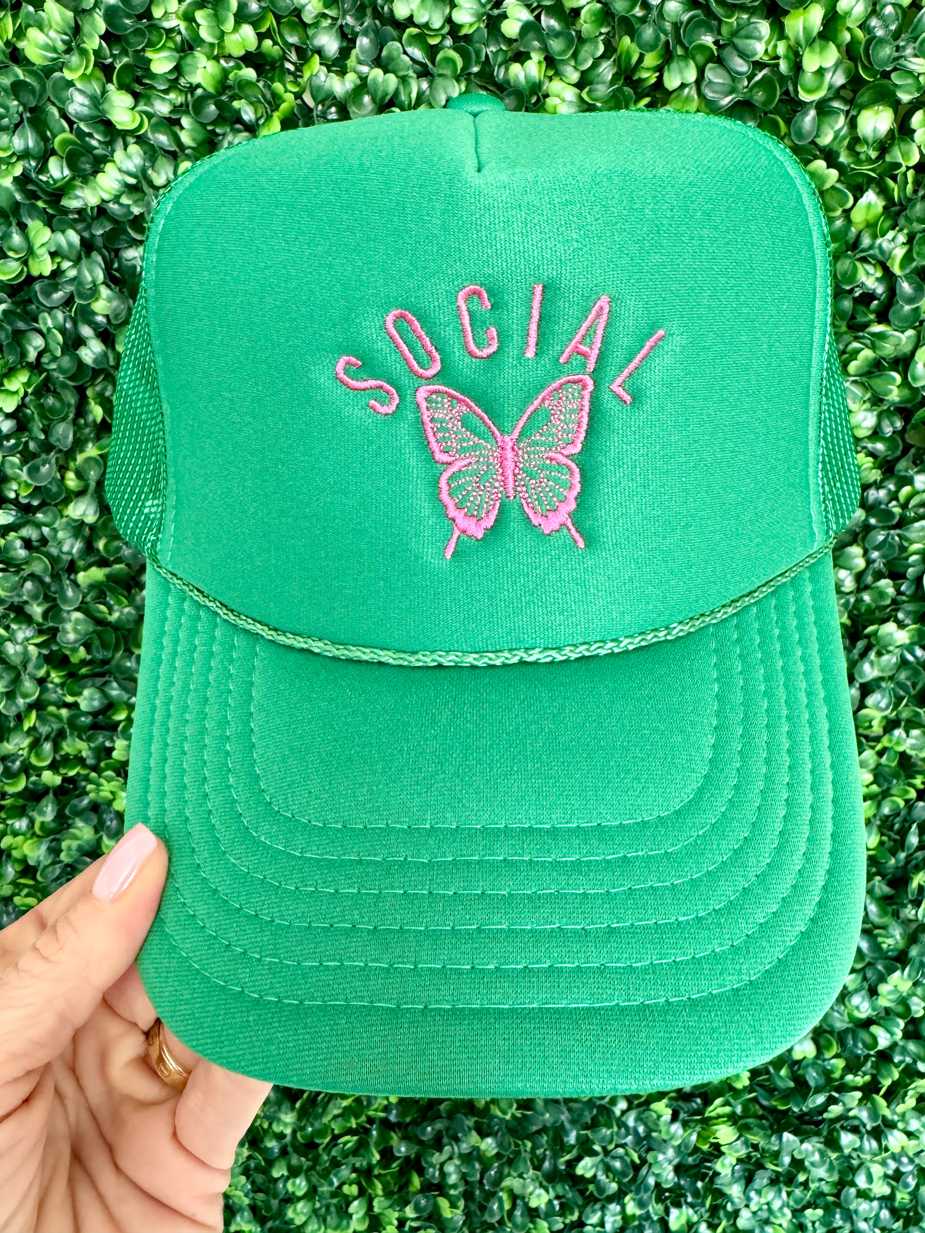 Social Butterfly Green Trucker Hat