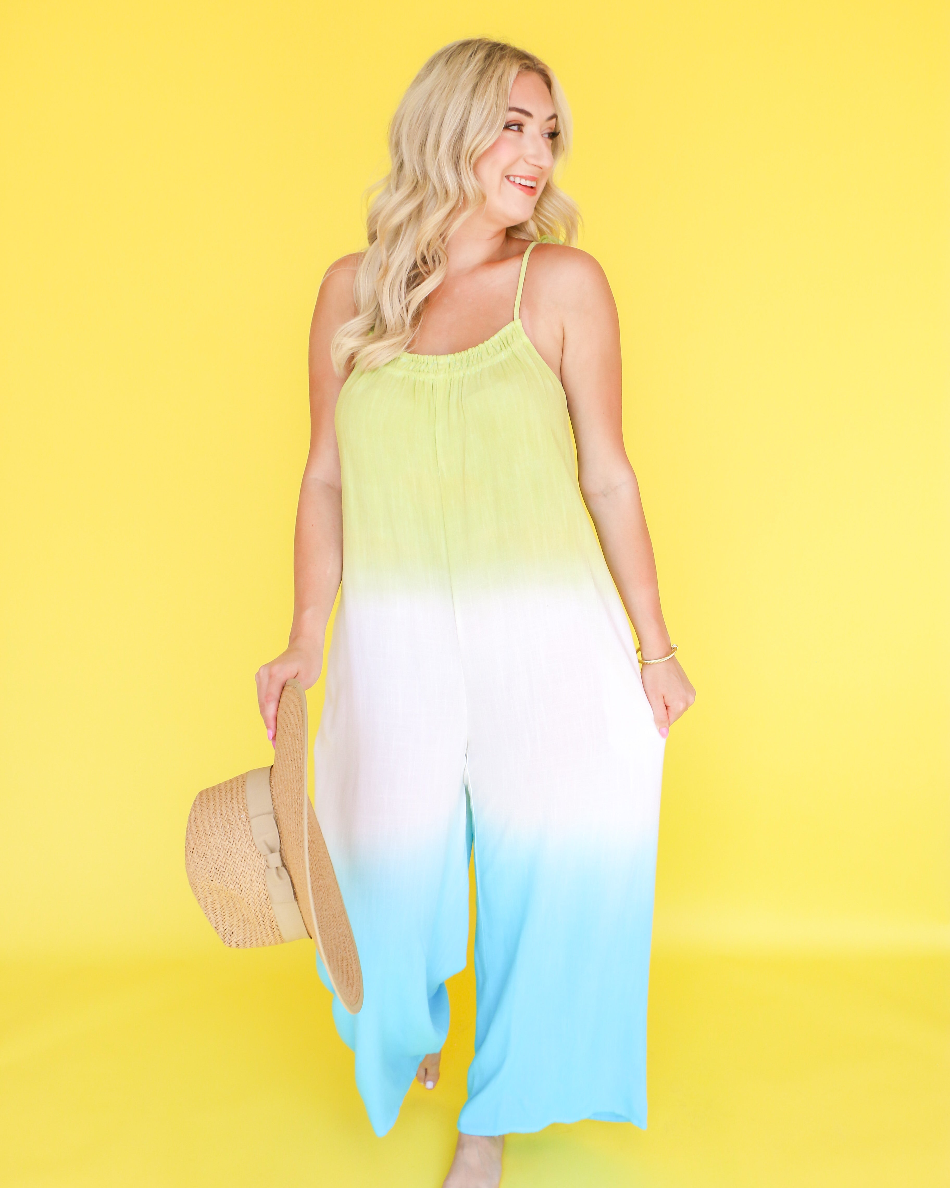 Ombre Wide Leg Casual Comfy Jumpsuit in Mint