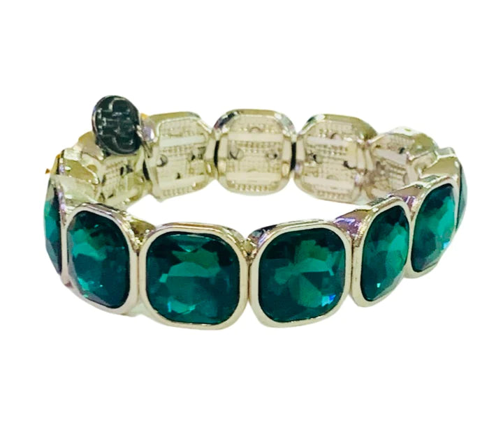 Silver and Emerald Rhinestone Stretch Bracelet