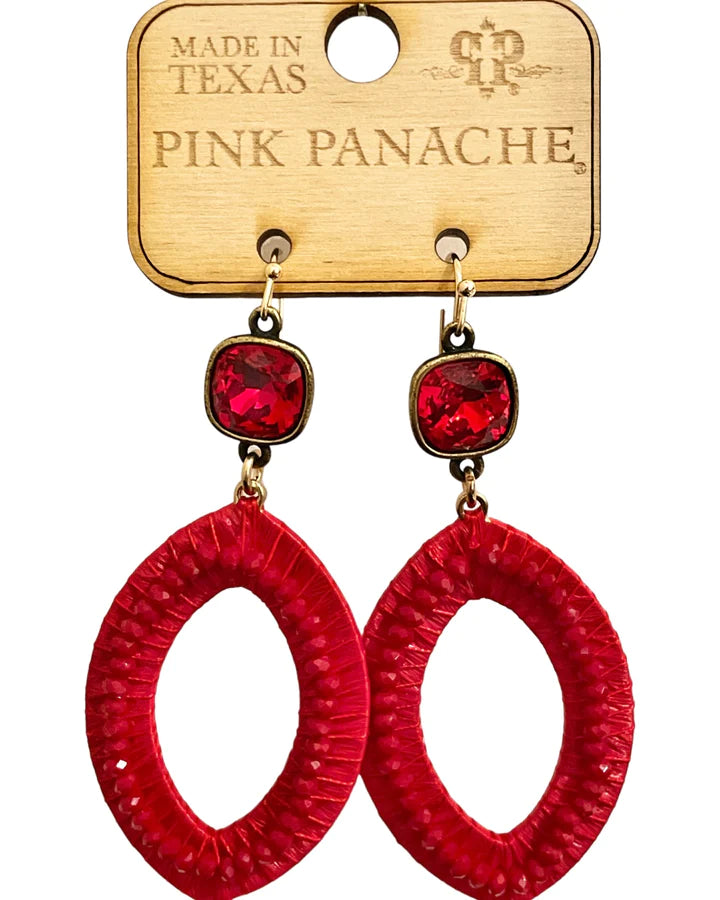 Red Oval Bead Wrapped Earring