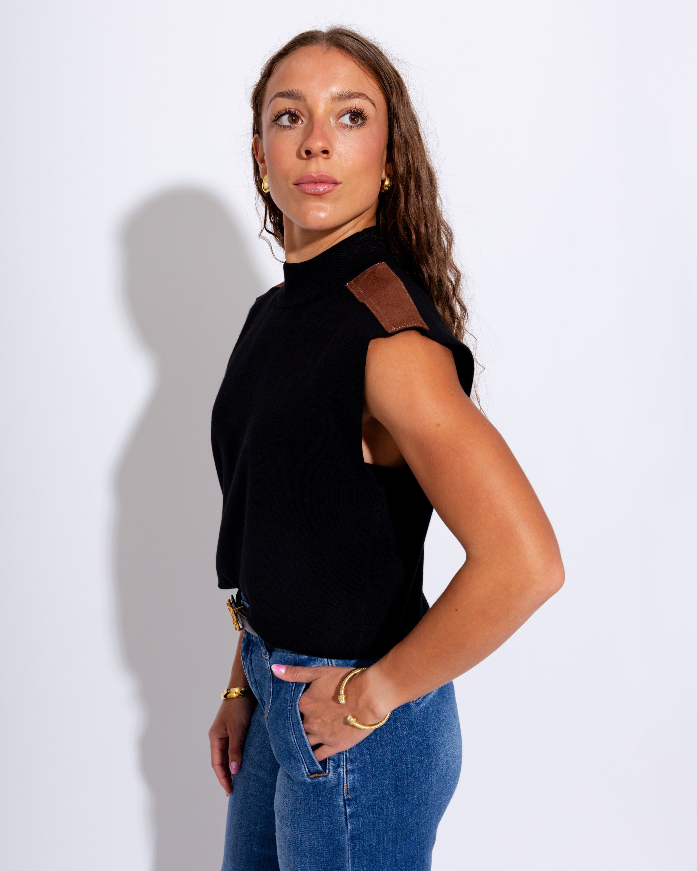 High Neck Patch Sweater Top
