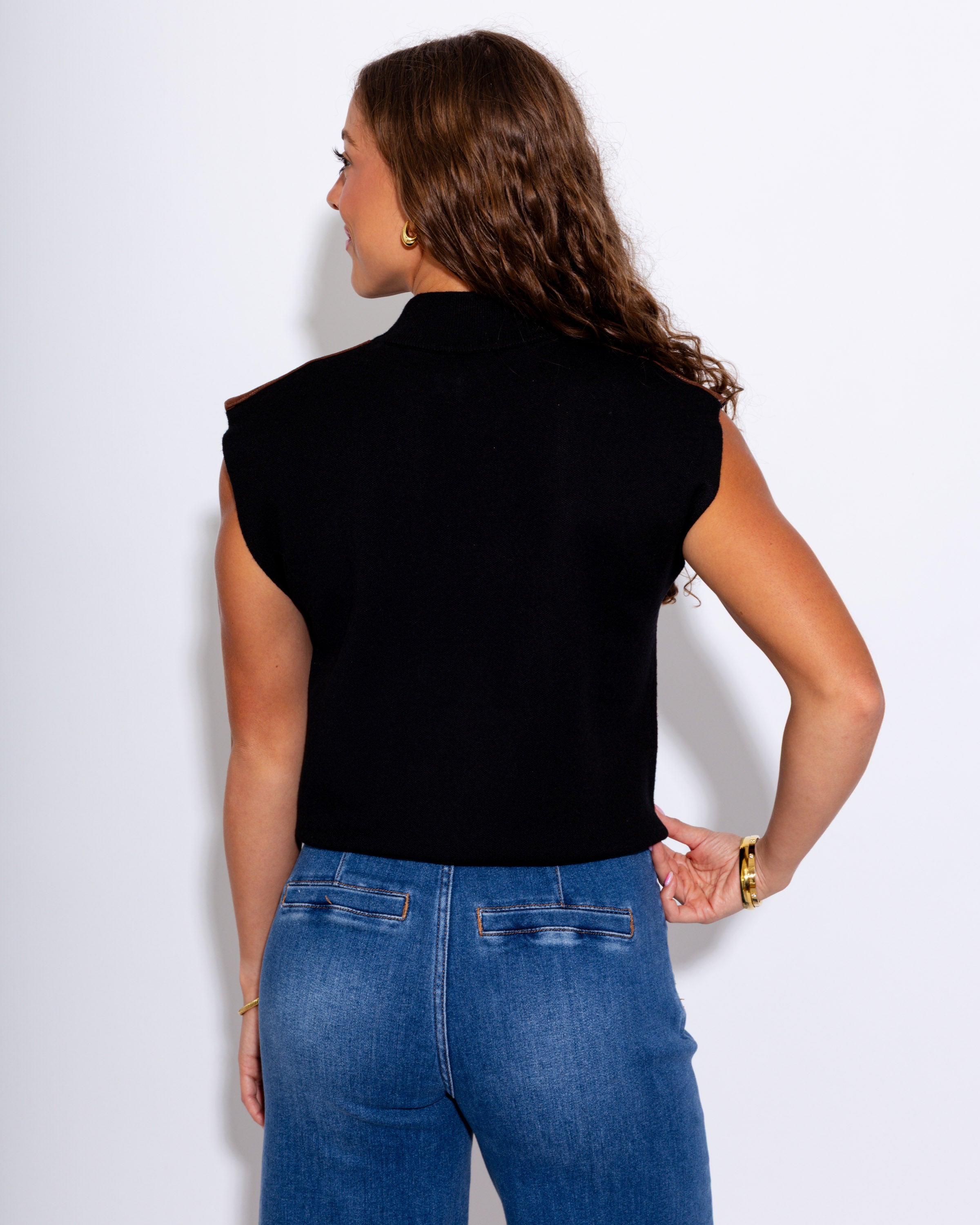 High Neck Patch Sweater Top