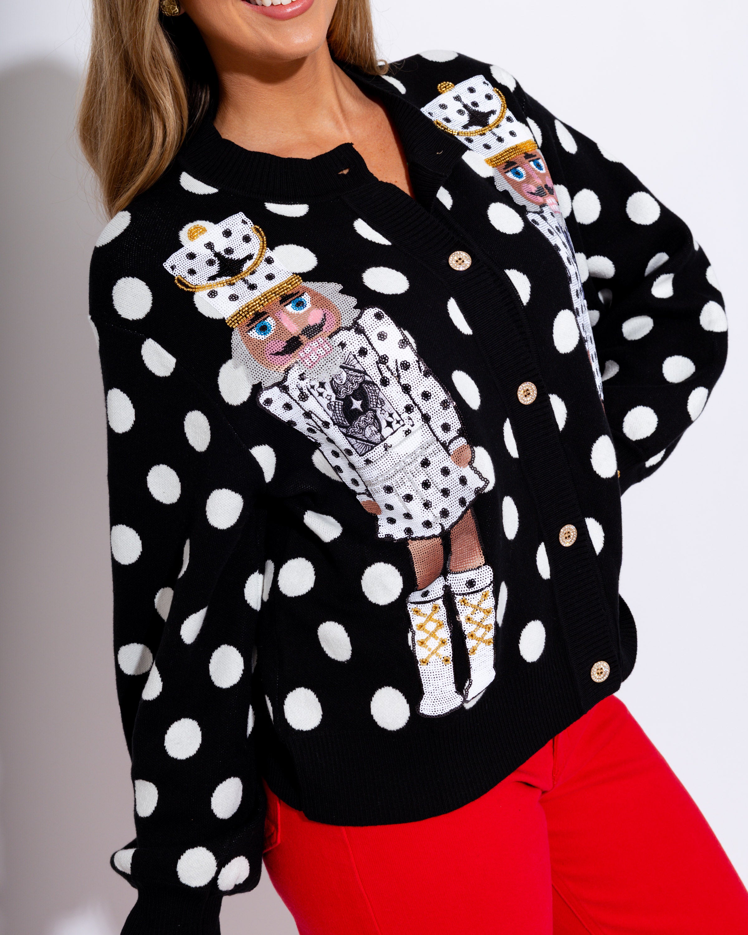 Polka Dot Nutcracker Button Up Cardigan