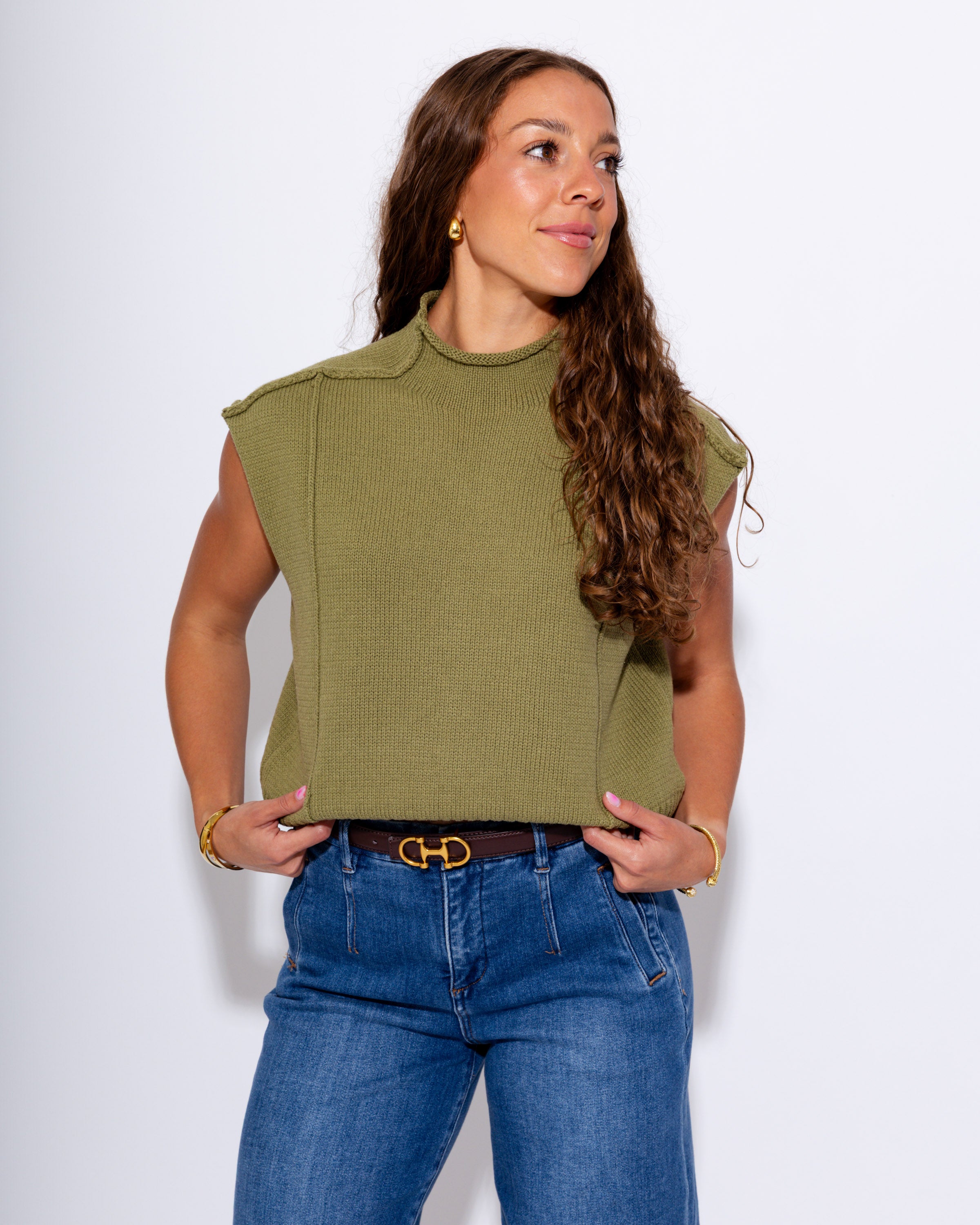 Exposed Stitch Sweater in Olive