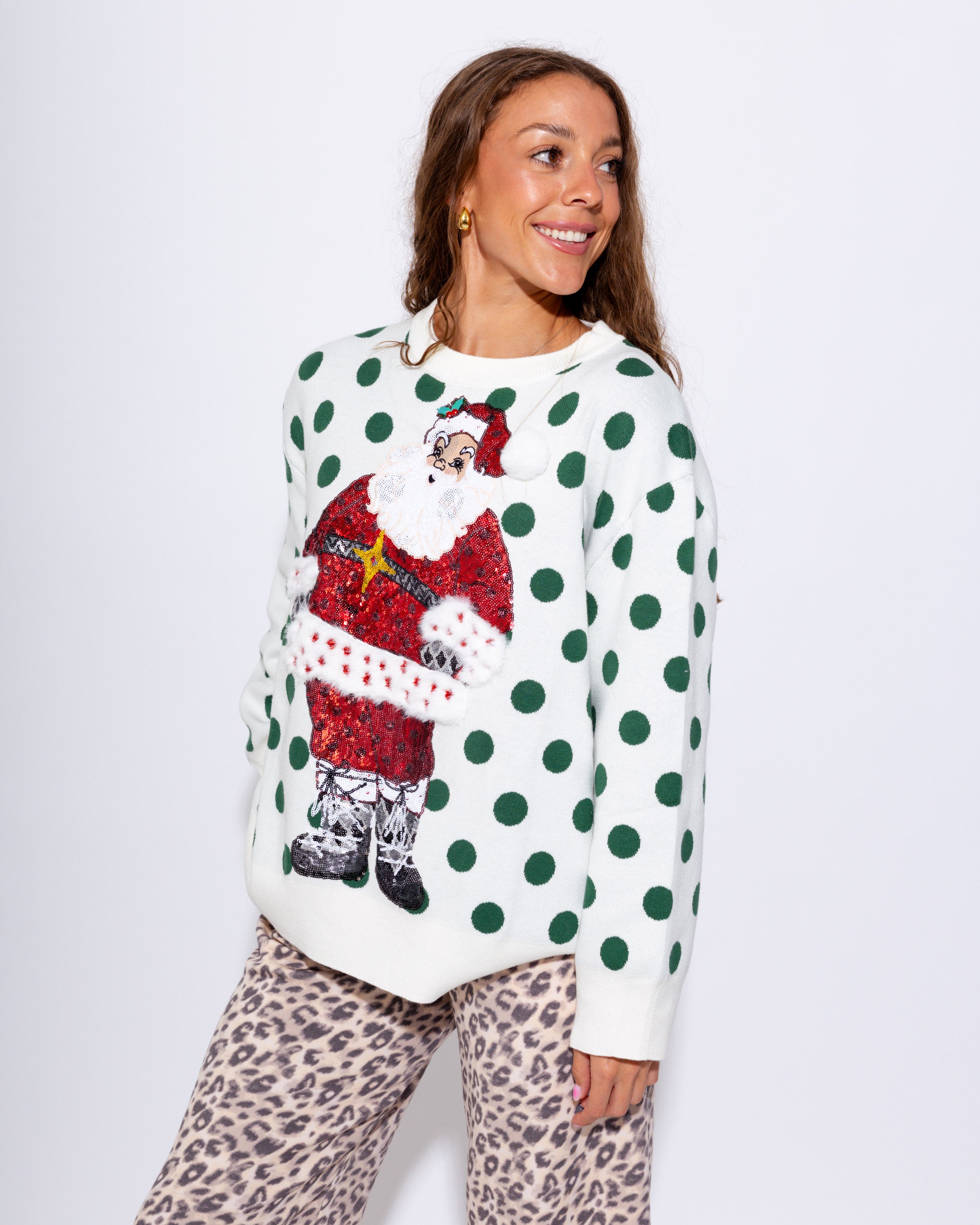 Polka Dot Sequin Santa Sweater