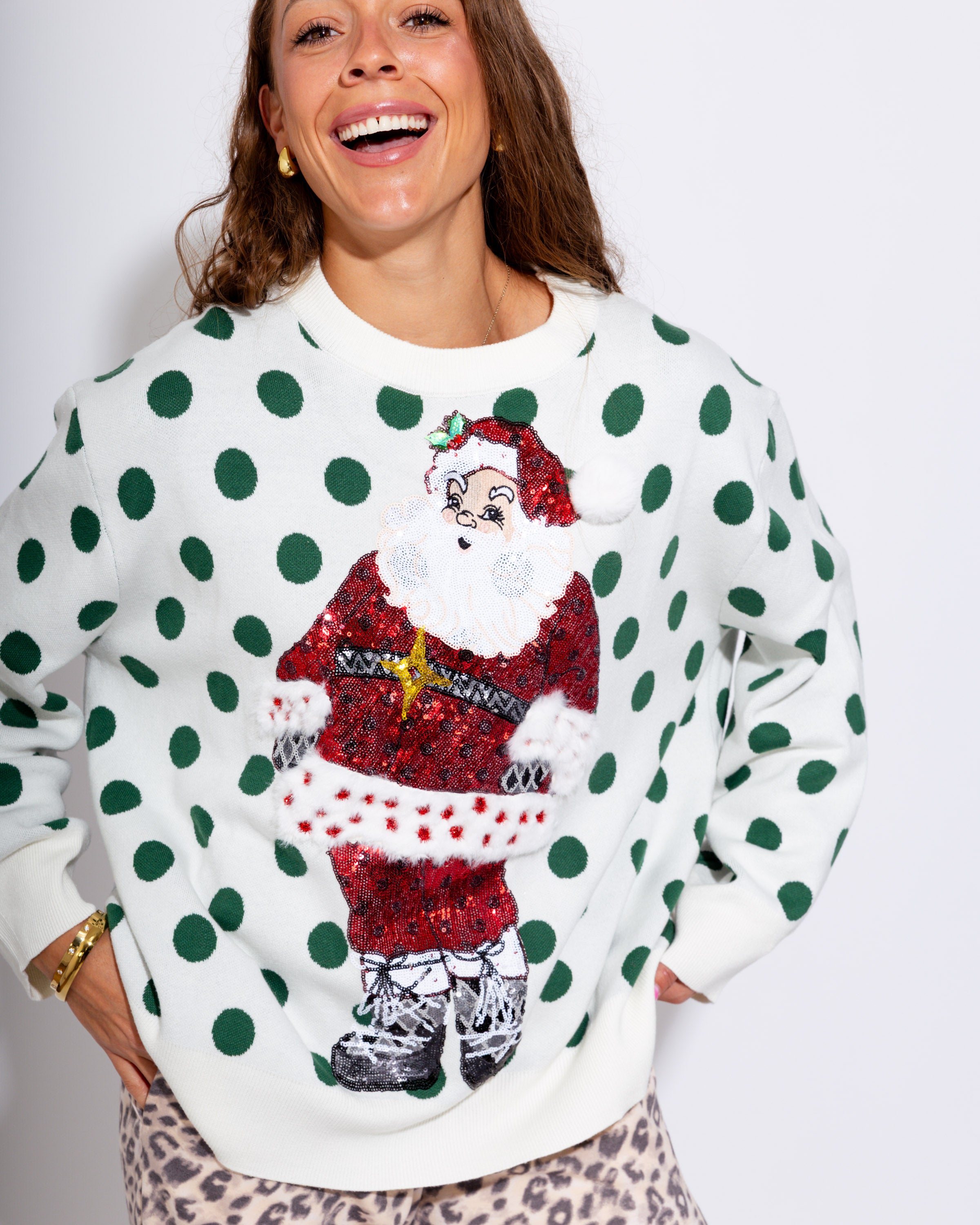 Polka Dot Sequin Santa Sweater