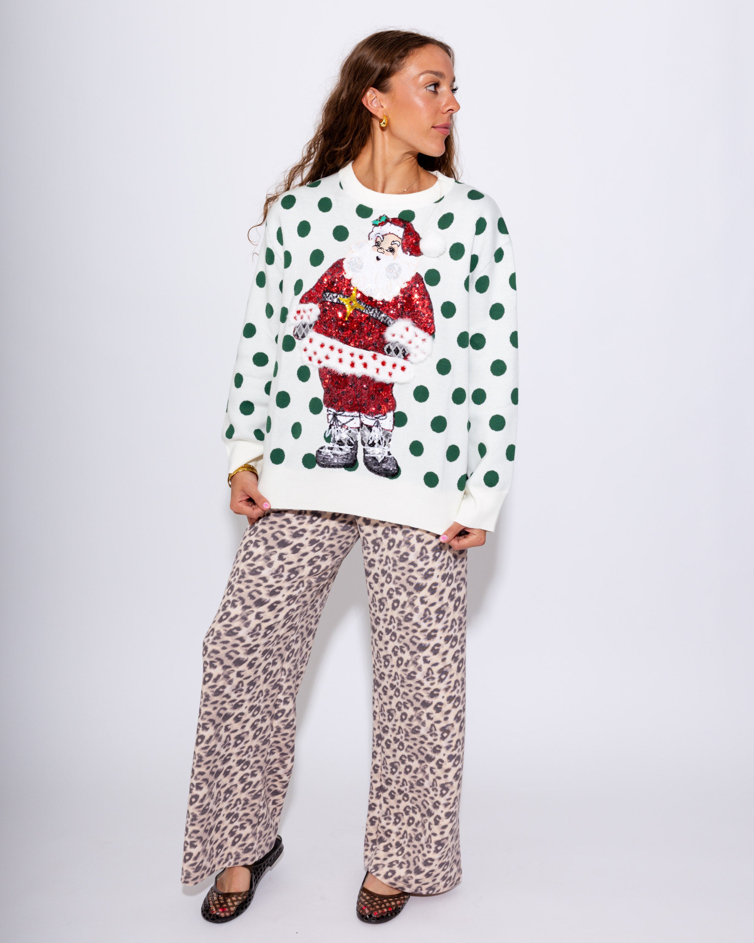 Polka Dot Sequin Santa Sweater