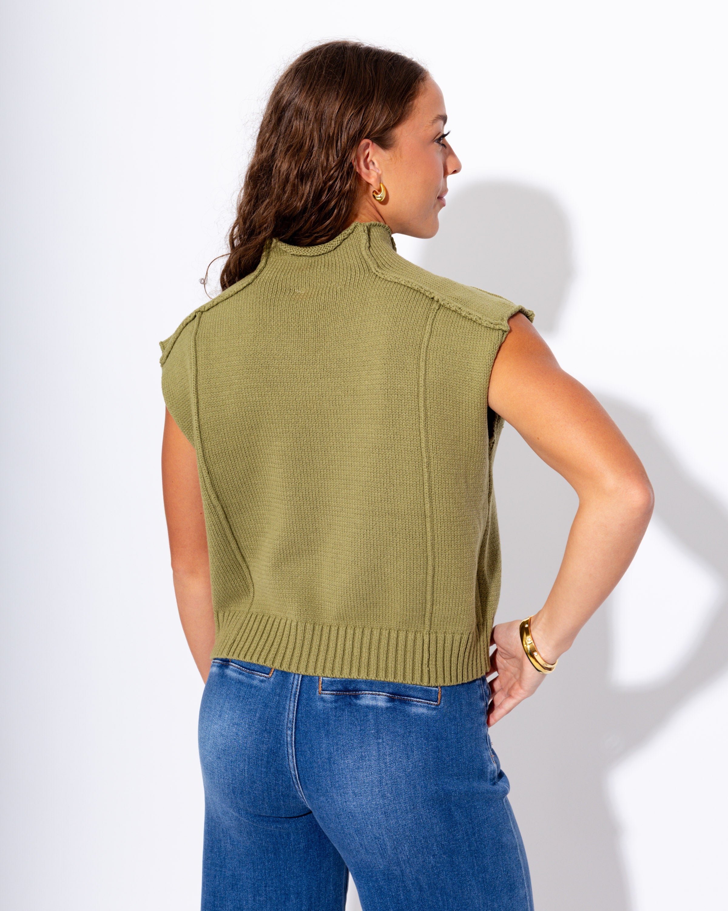 Exposed Stitch Sweater in Olive
