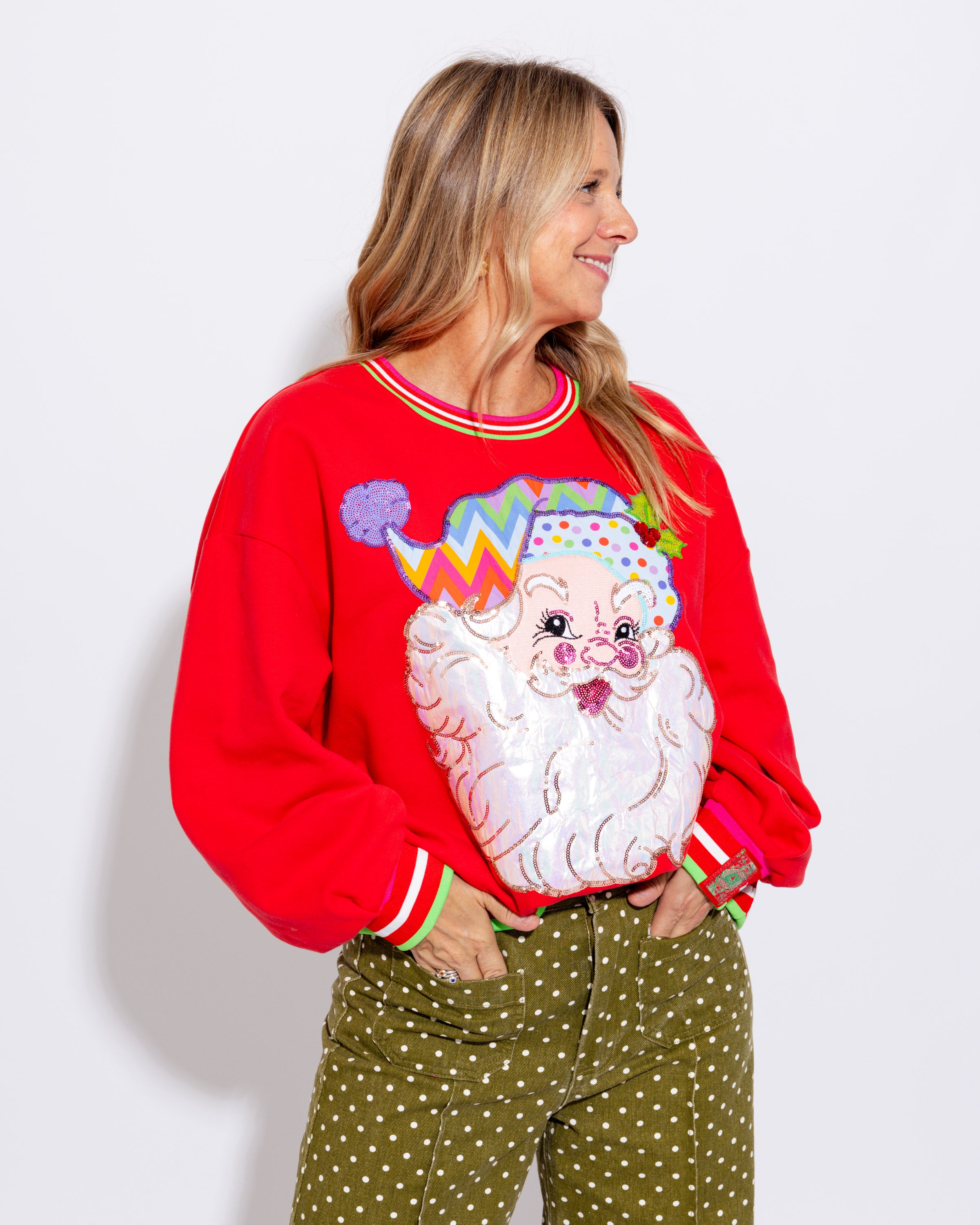 Multi Colored Metallic Santa Hat Sweatshirt