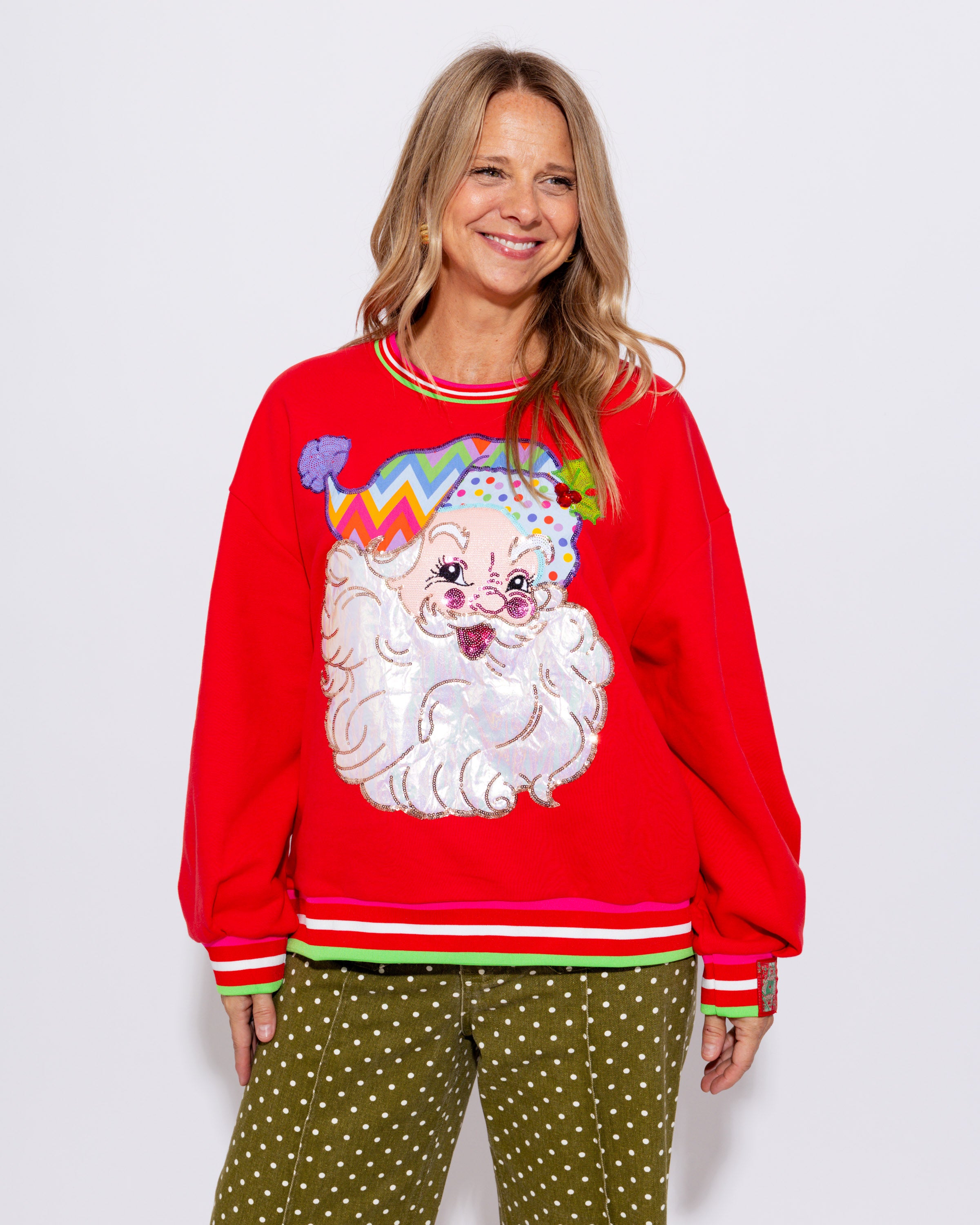 Multi Colored Metallic Santa Hat Sweatshirt