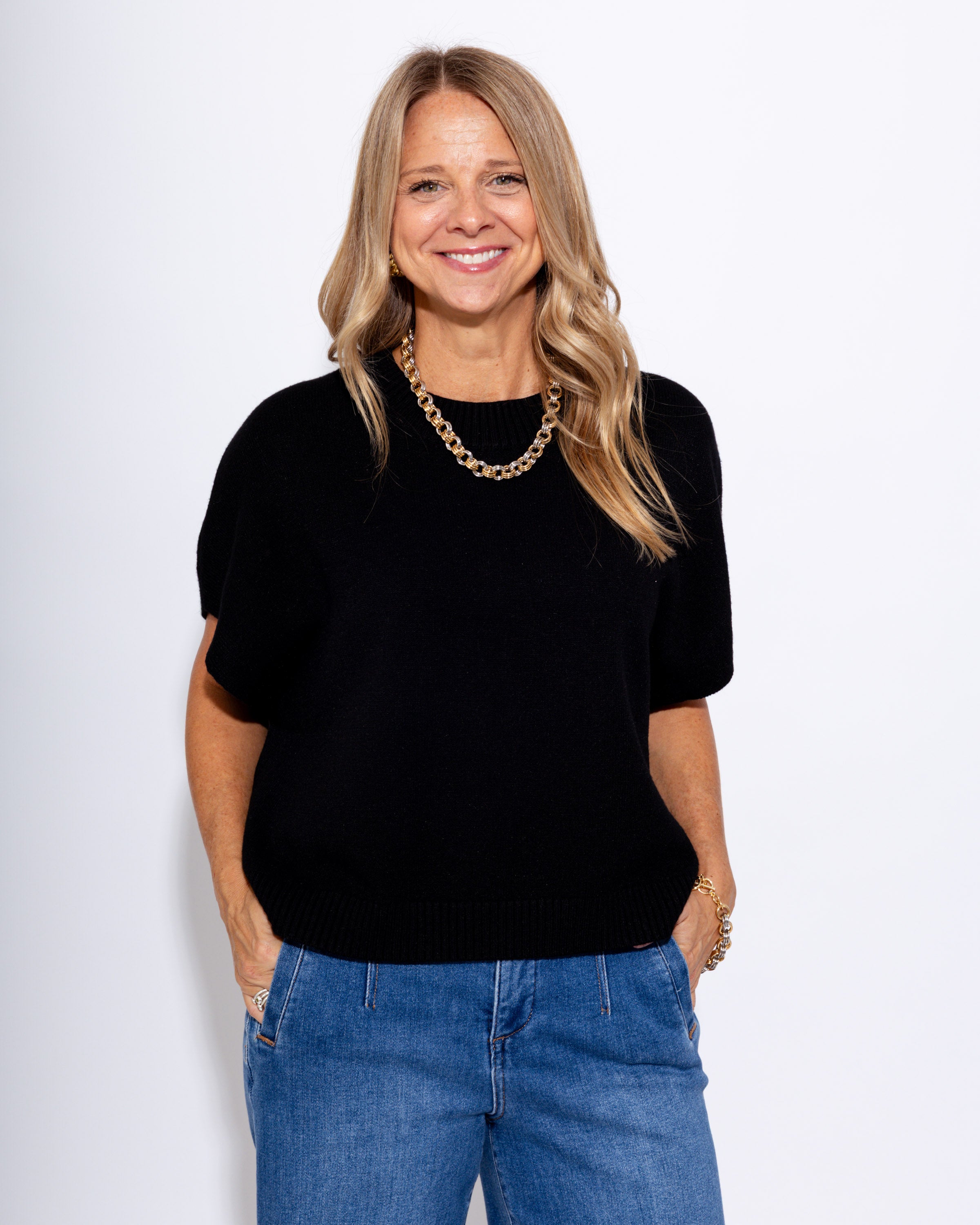 Dropped Shoulder Ribbed Sweater Top
