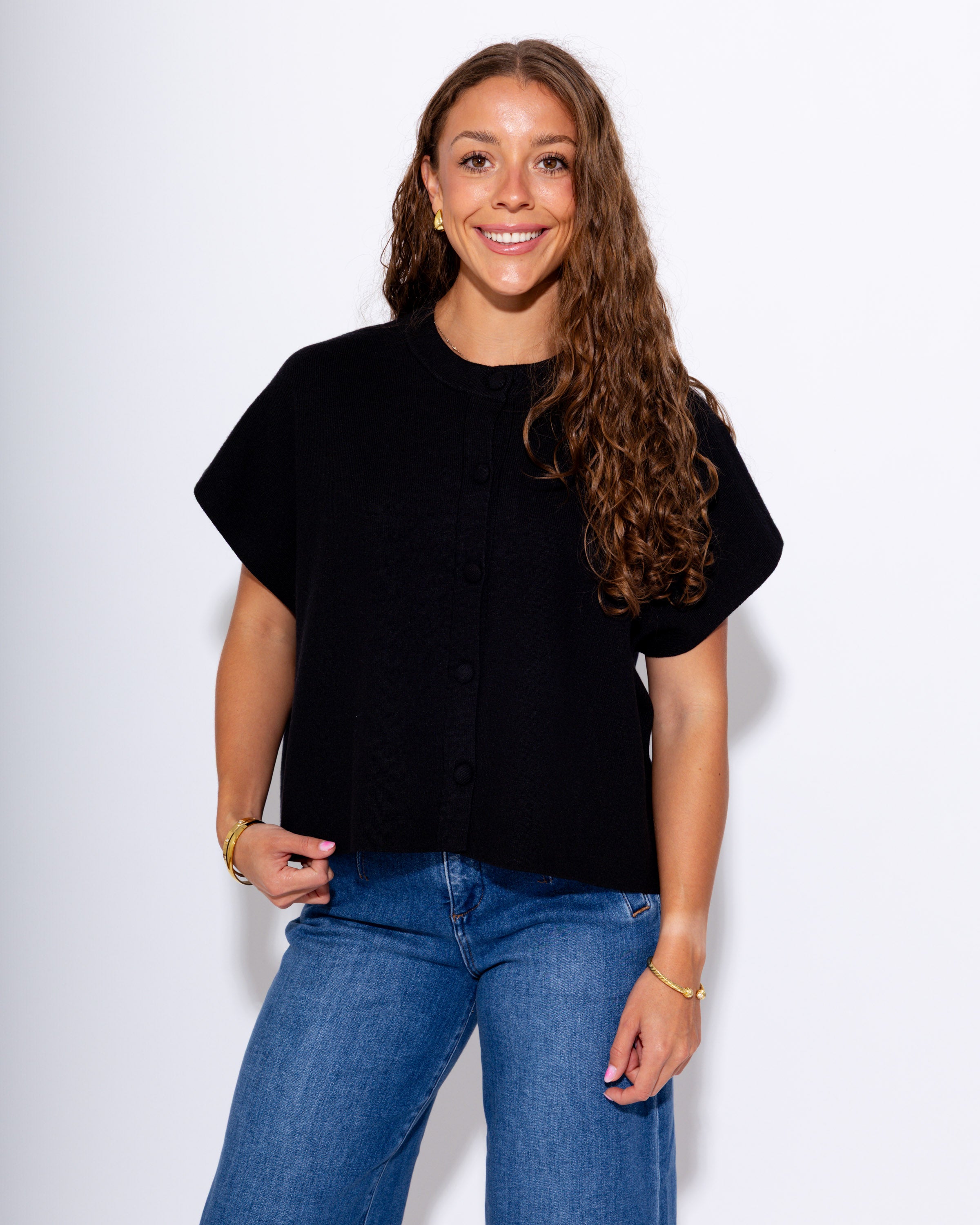 Button Up Cap Sleeve Sweater