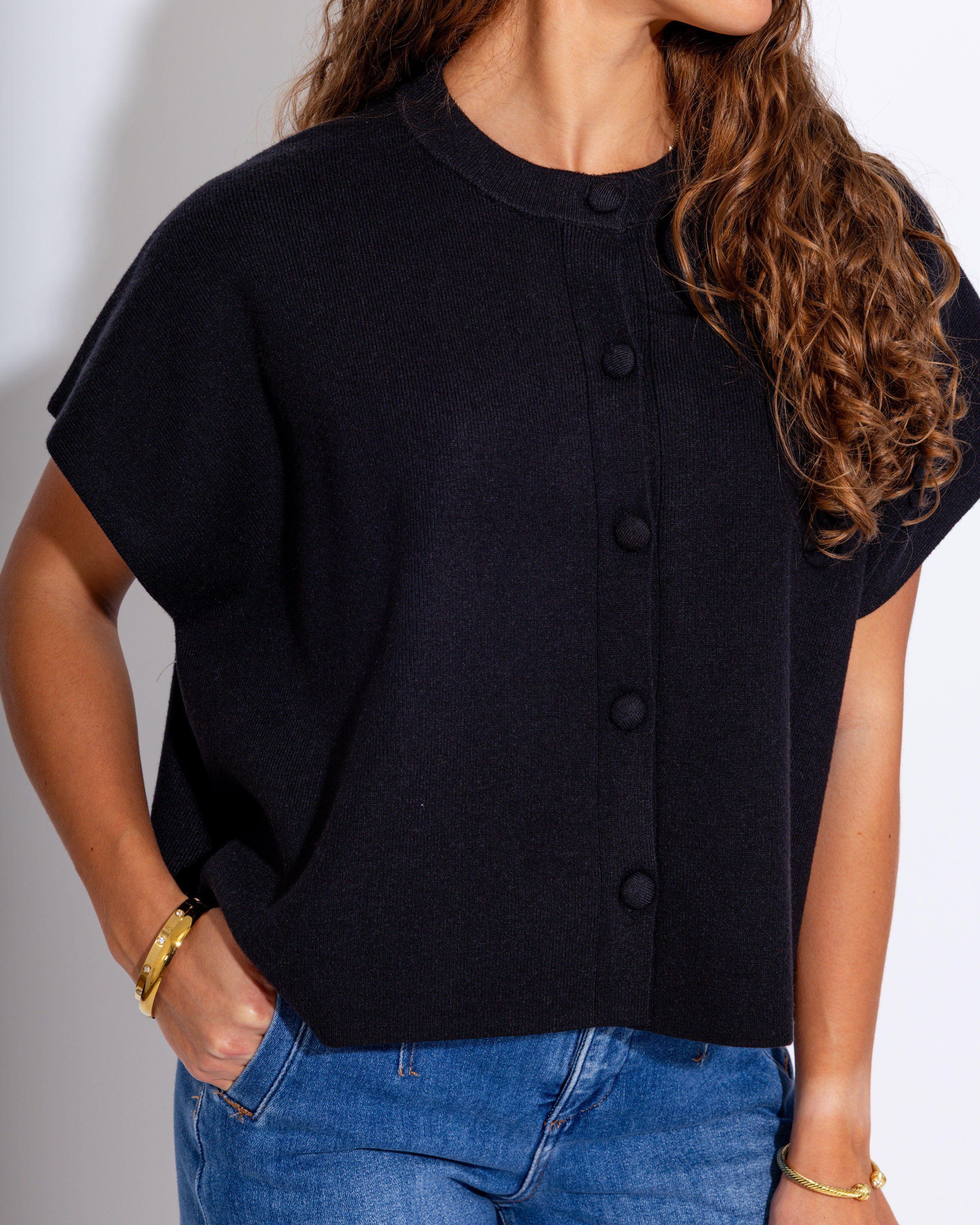 Button Up Cap Sleeve Sweater
