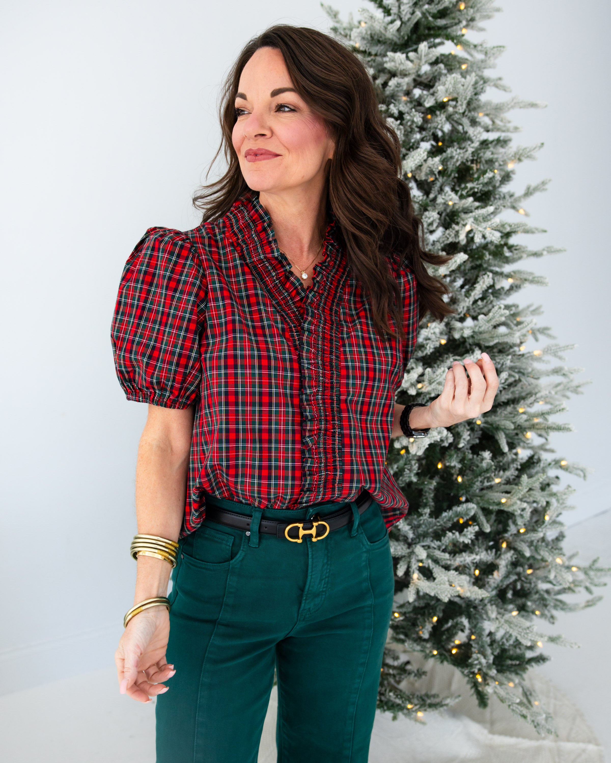 Holiday Plaid Puff Sleeve Top