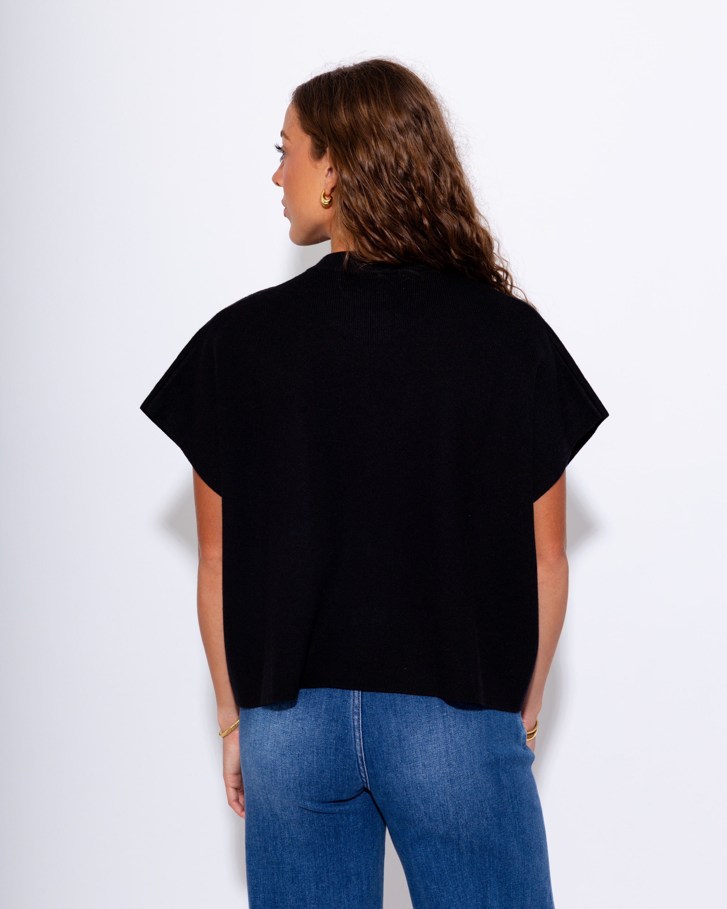 Button Up Cap Sleeve Sweater