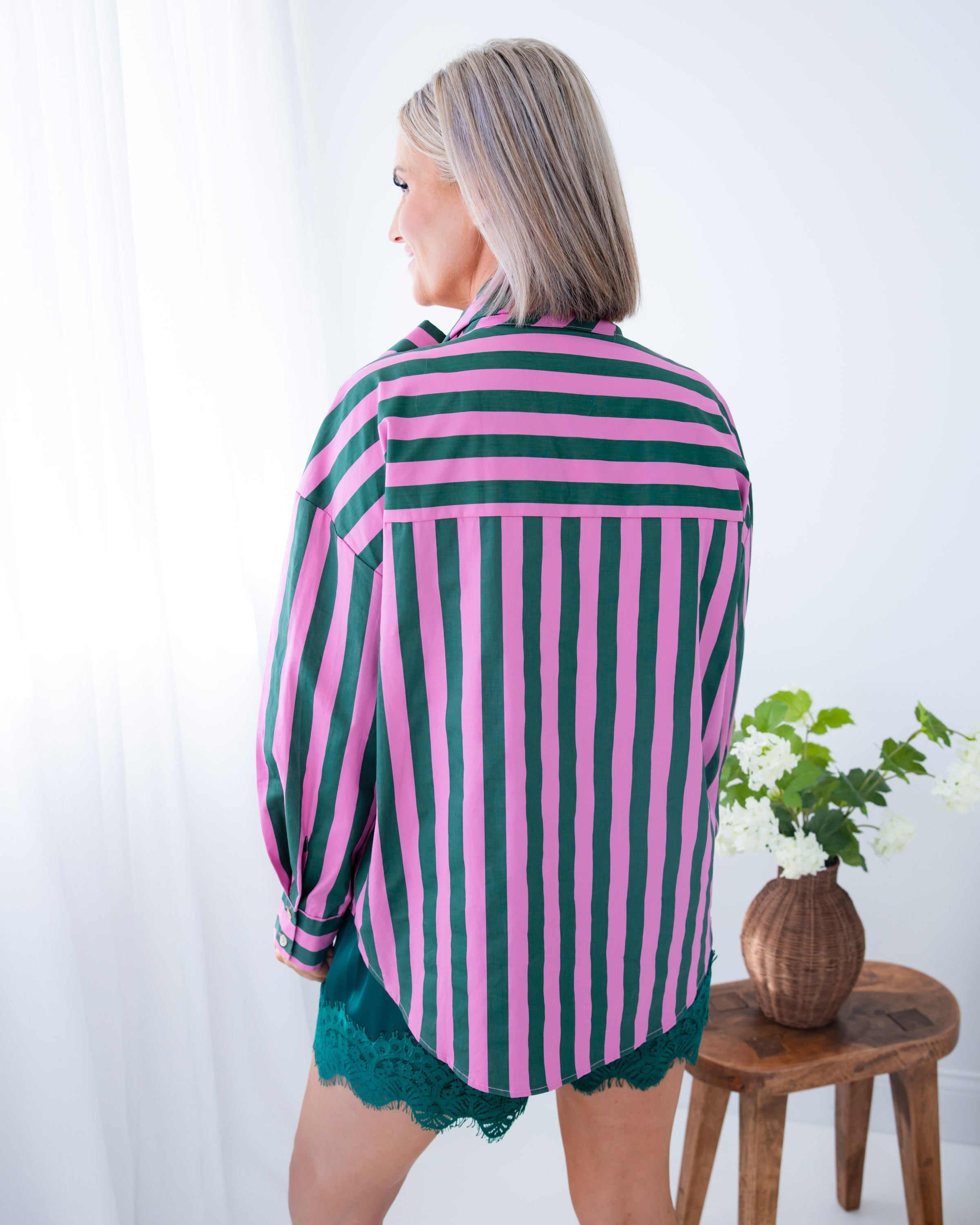 Stripe Bow Neck Tie Top