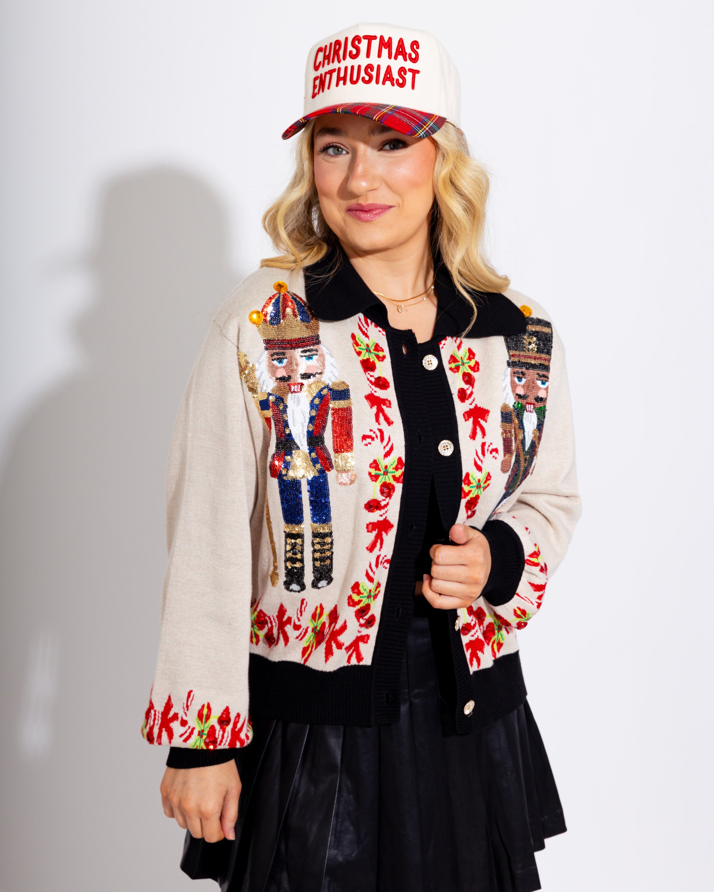 Nutcracker & Candy Cane Button Up Cardigan