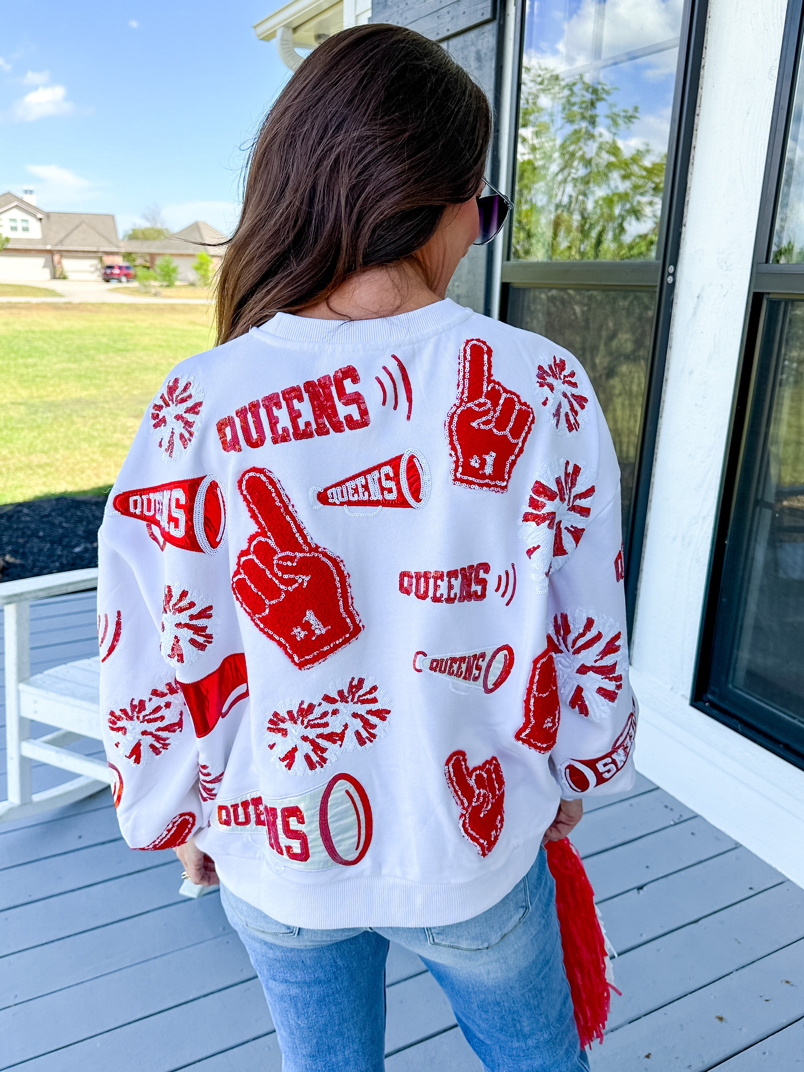 Cheer Queen Pullover in Red/White
