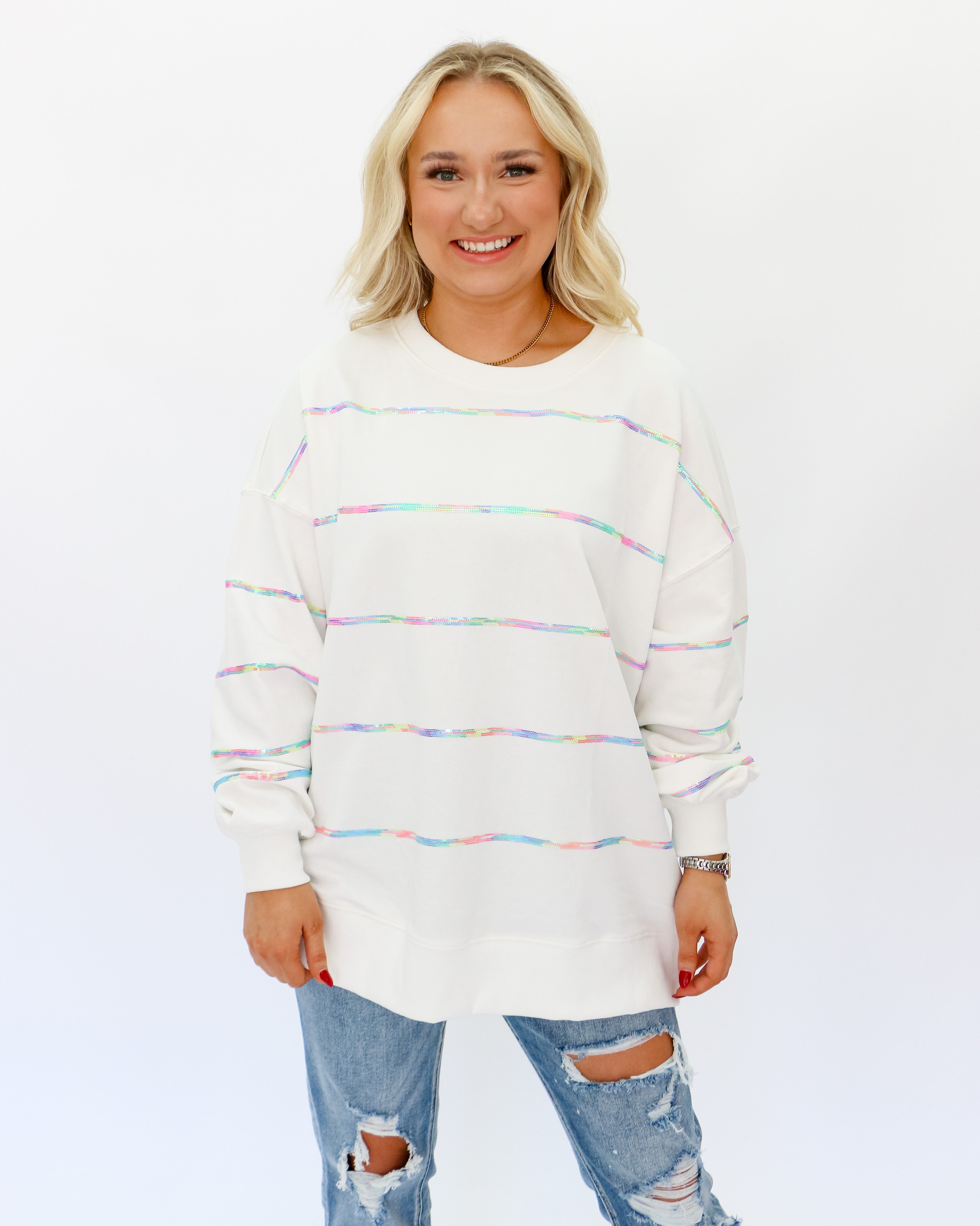 Sequined Multi Color Striped Top