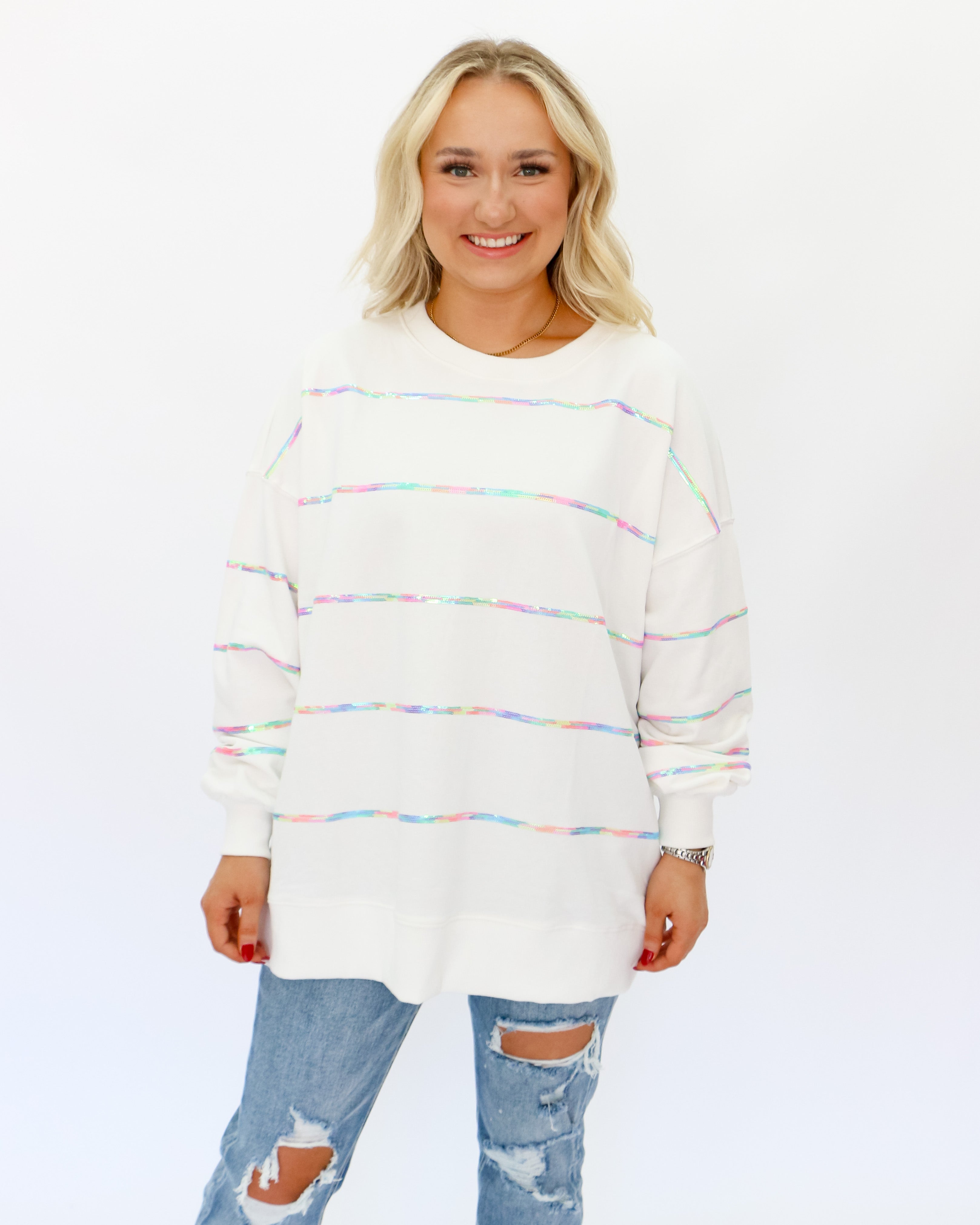 Sequined Multi Color Striped Top