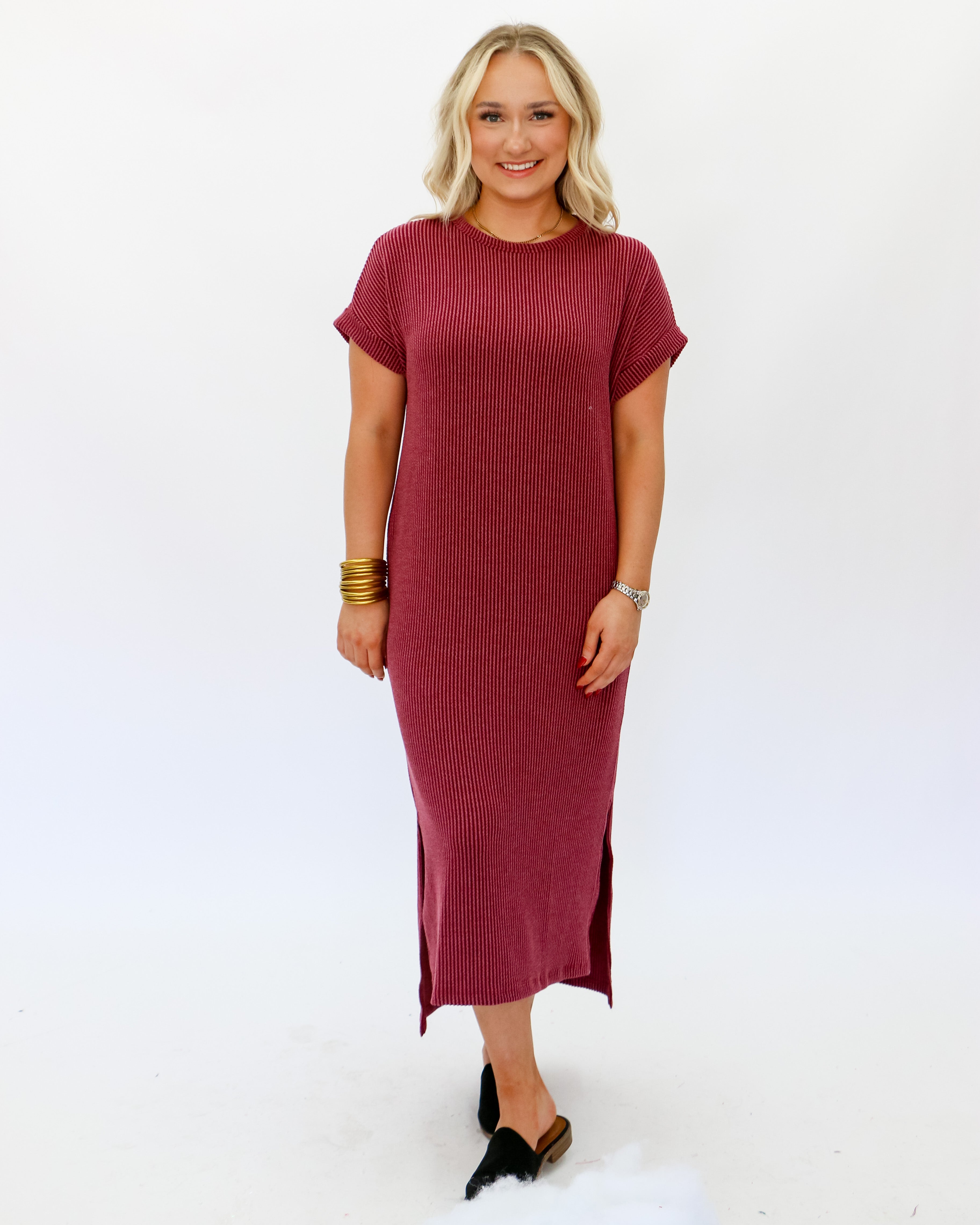 Ribbed Maxi Dress in Wine
