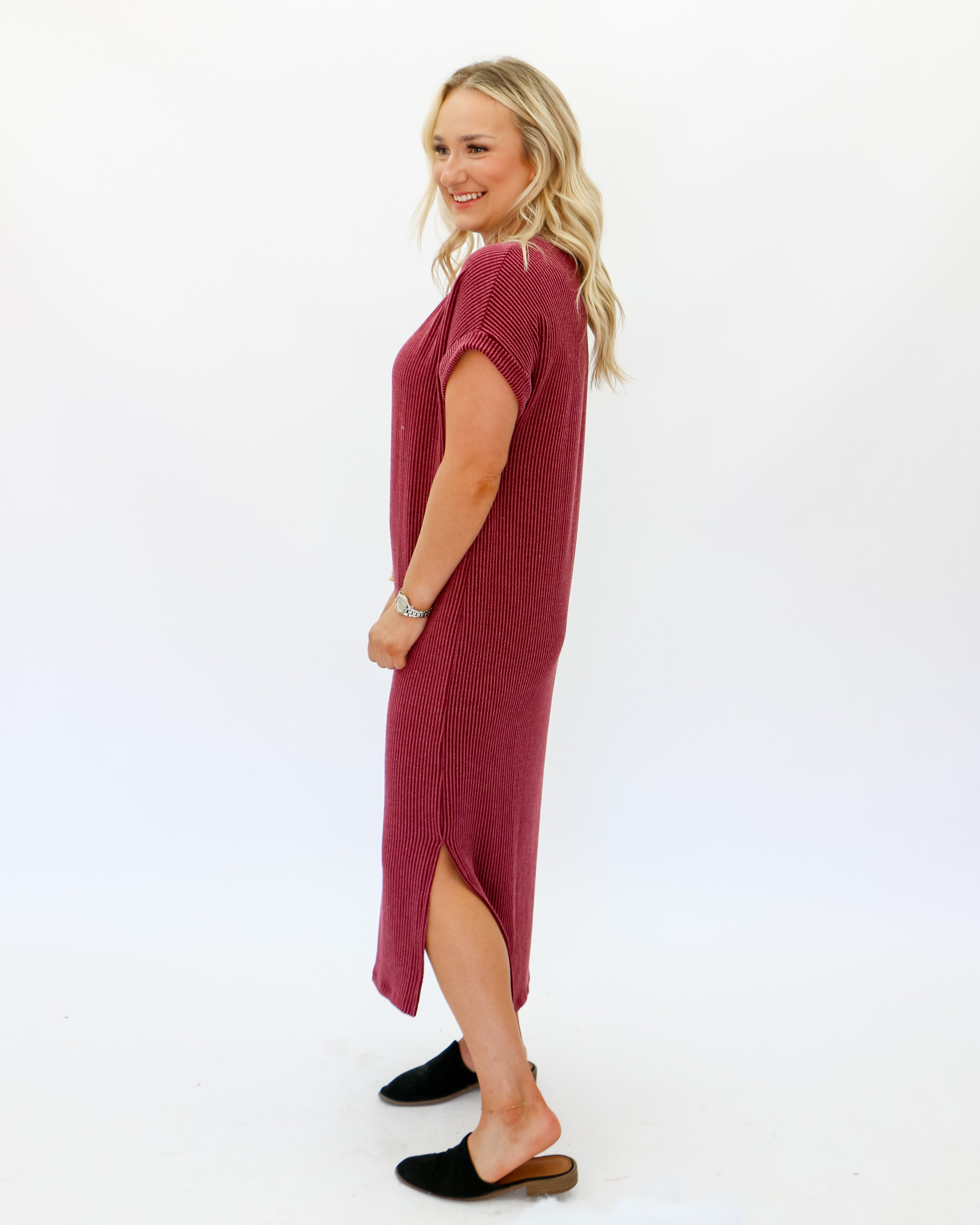 Ribbed Maxi Dress in Wine