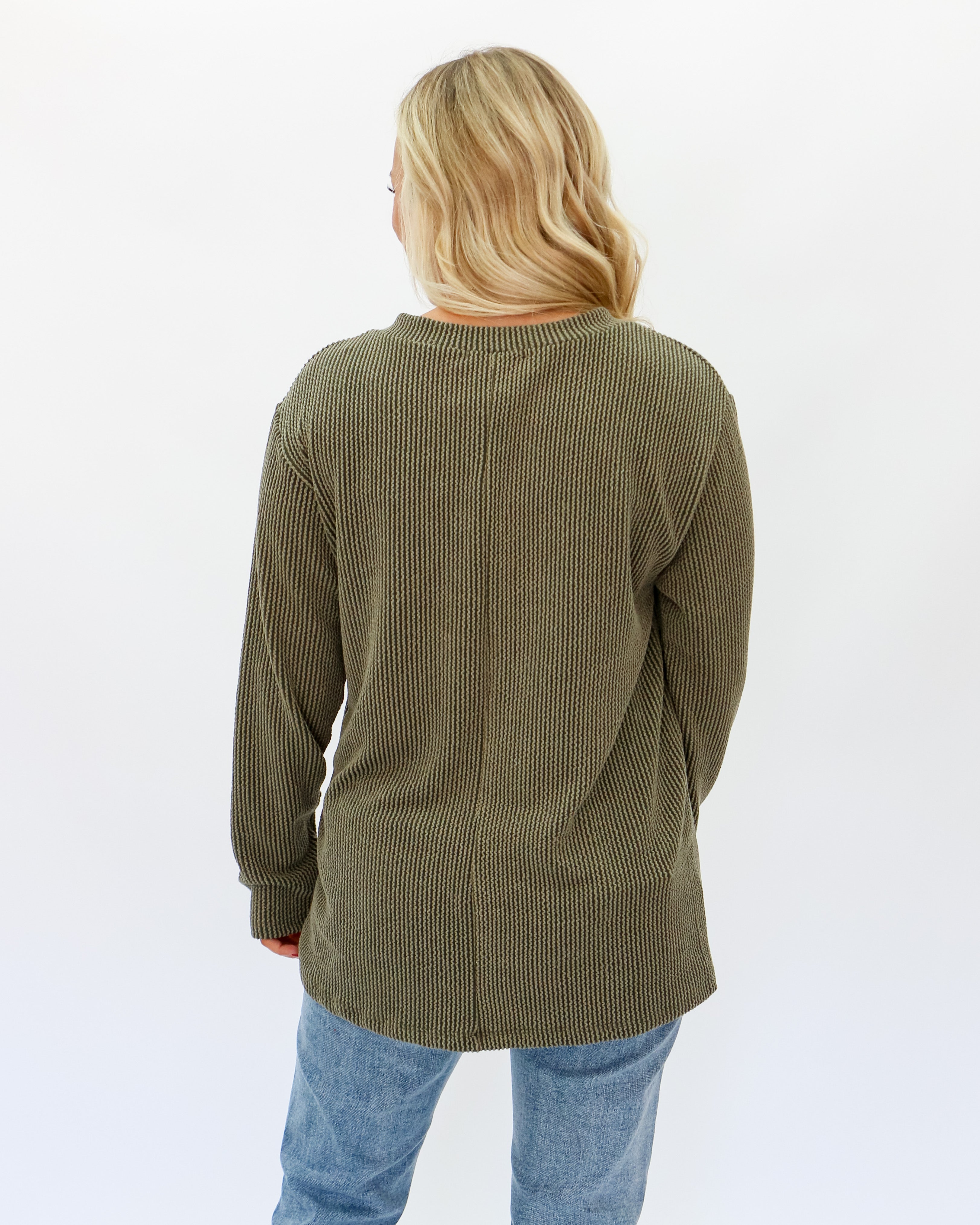 Olive Ribbed Long Sleeve Top