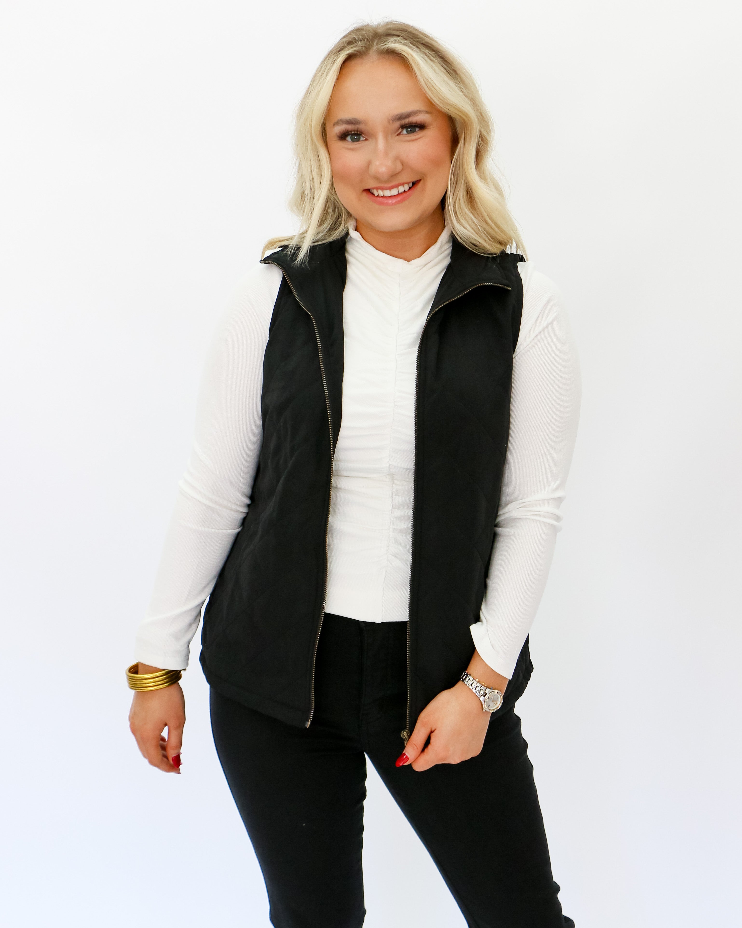 Sleeveless Quilted Vest in Black