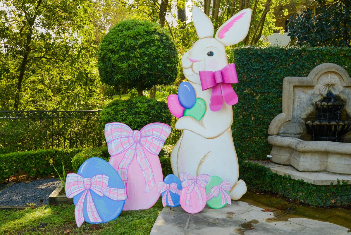 Giant Bunny with Pink Bow - Left Facing Yard Ornament