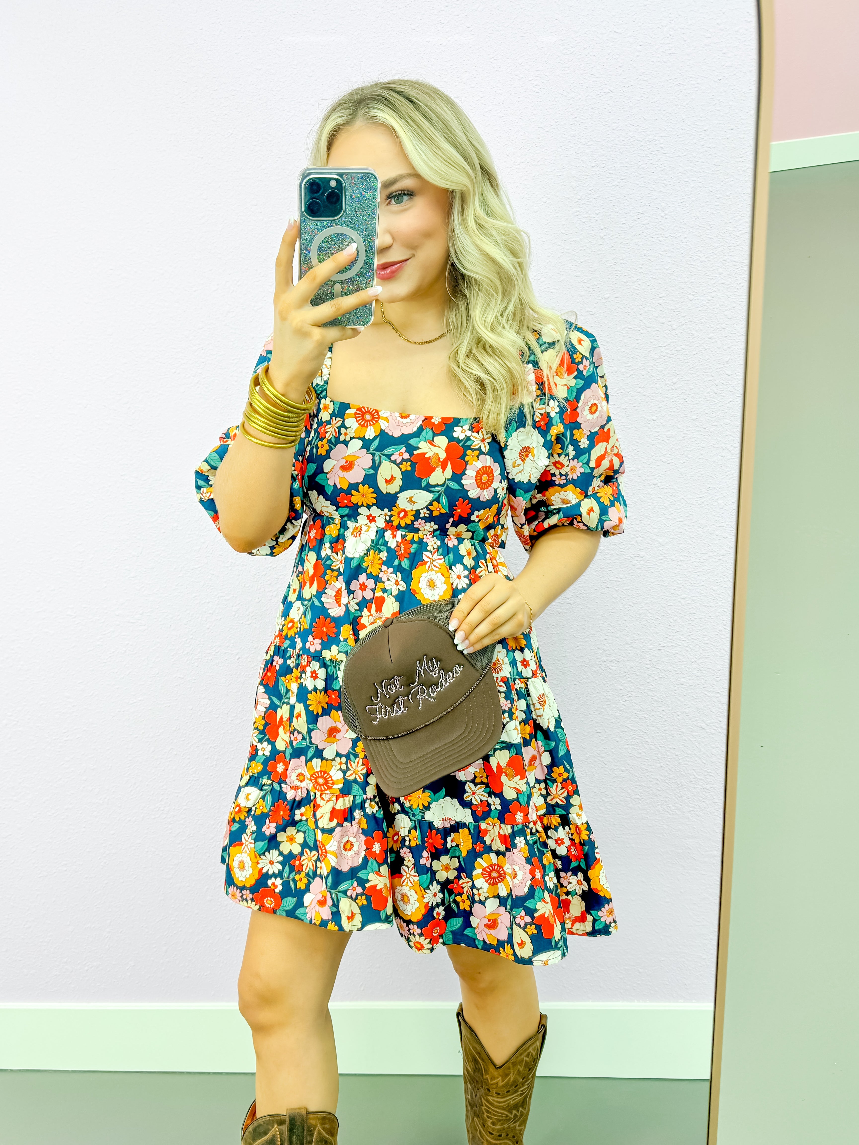 London Floral Puff Sleeve Smock Knot Dress