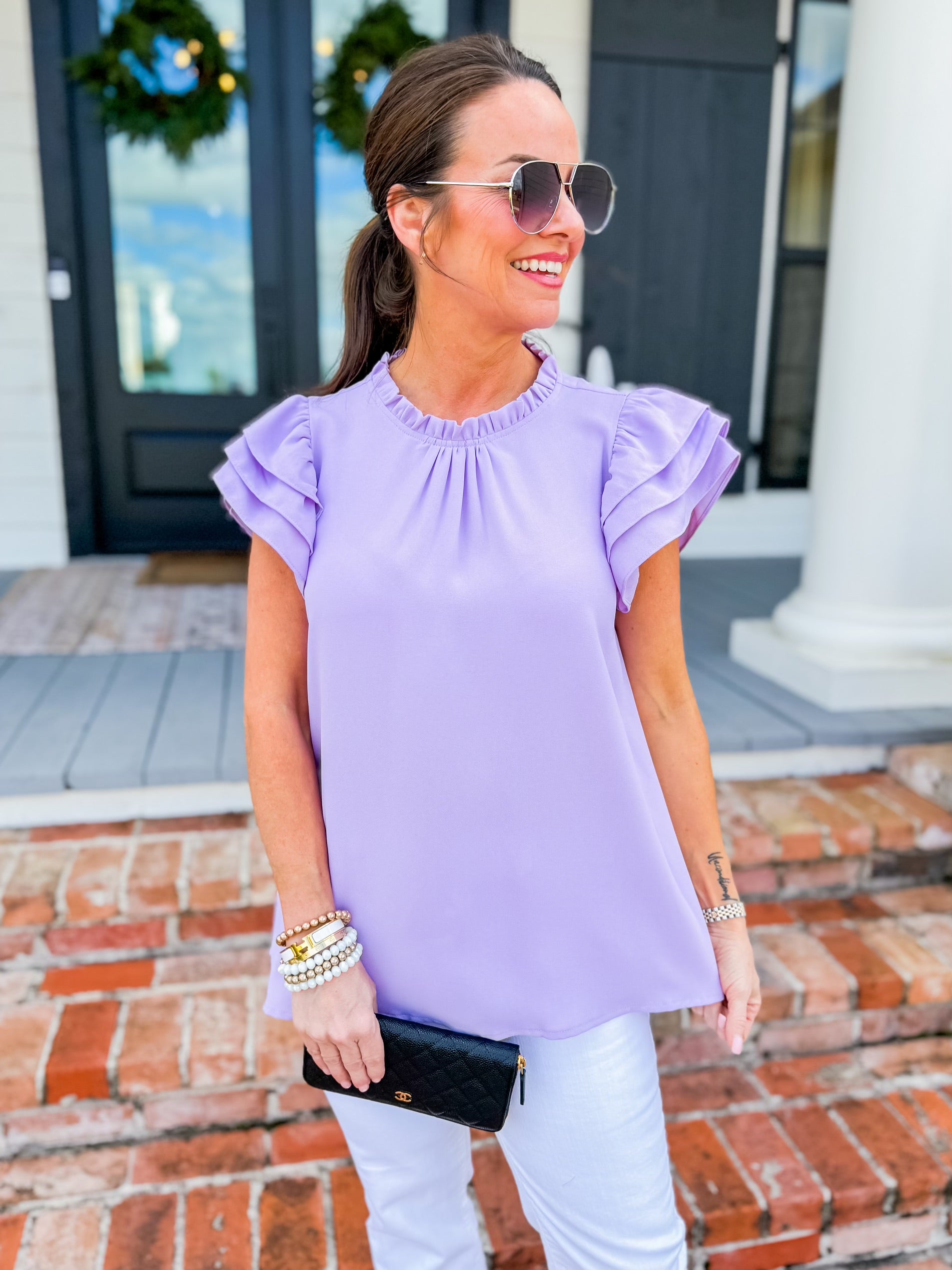 Solid Layered Ruffled Sleeves Top