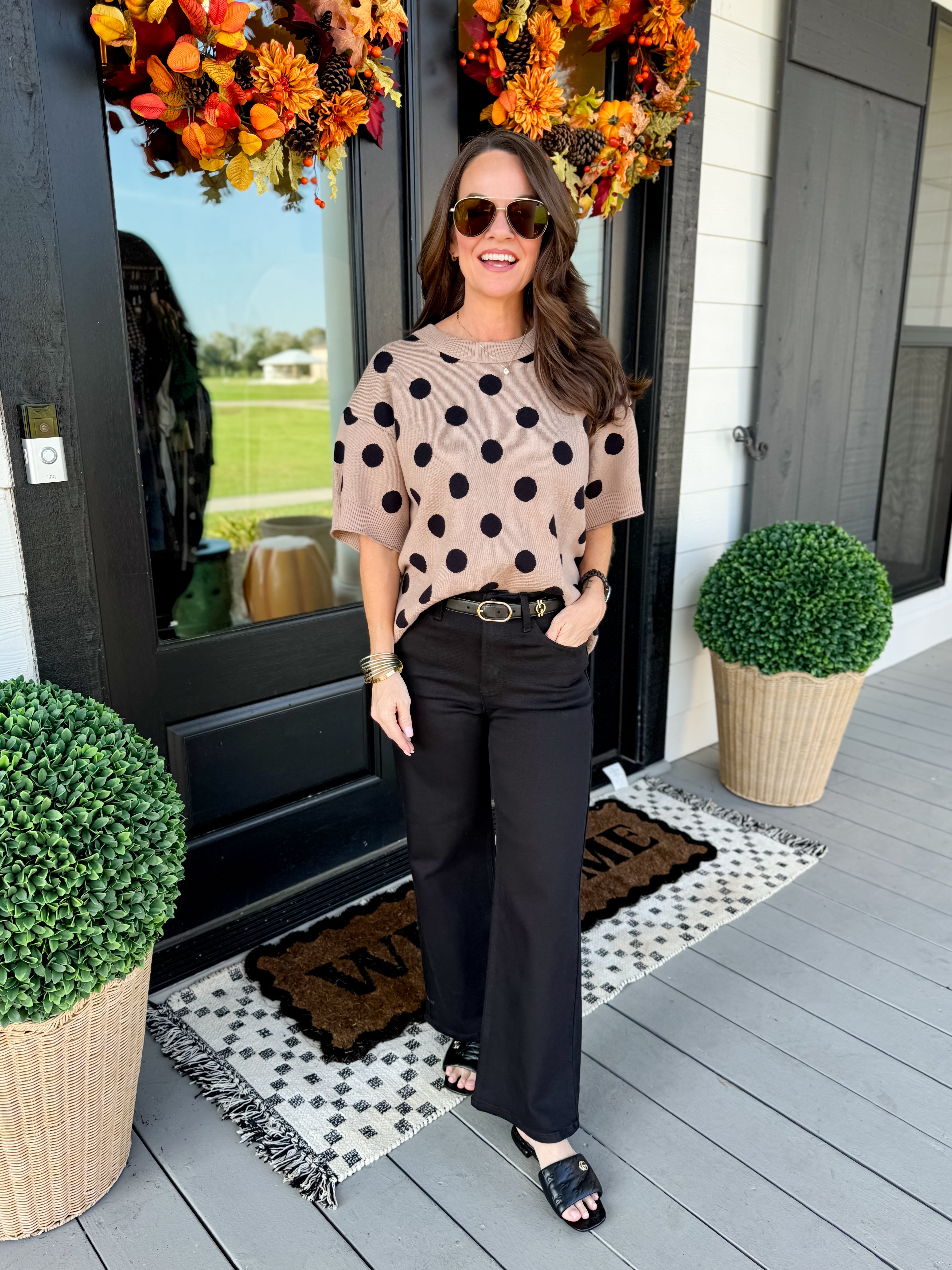 Polka Dot Sweater Top in Taupe