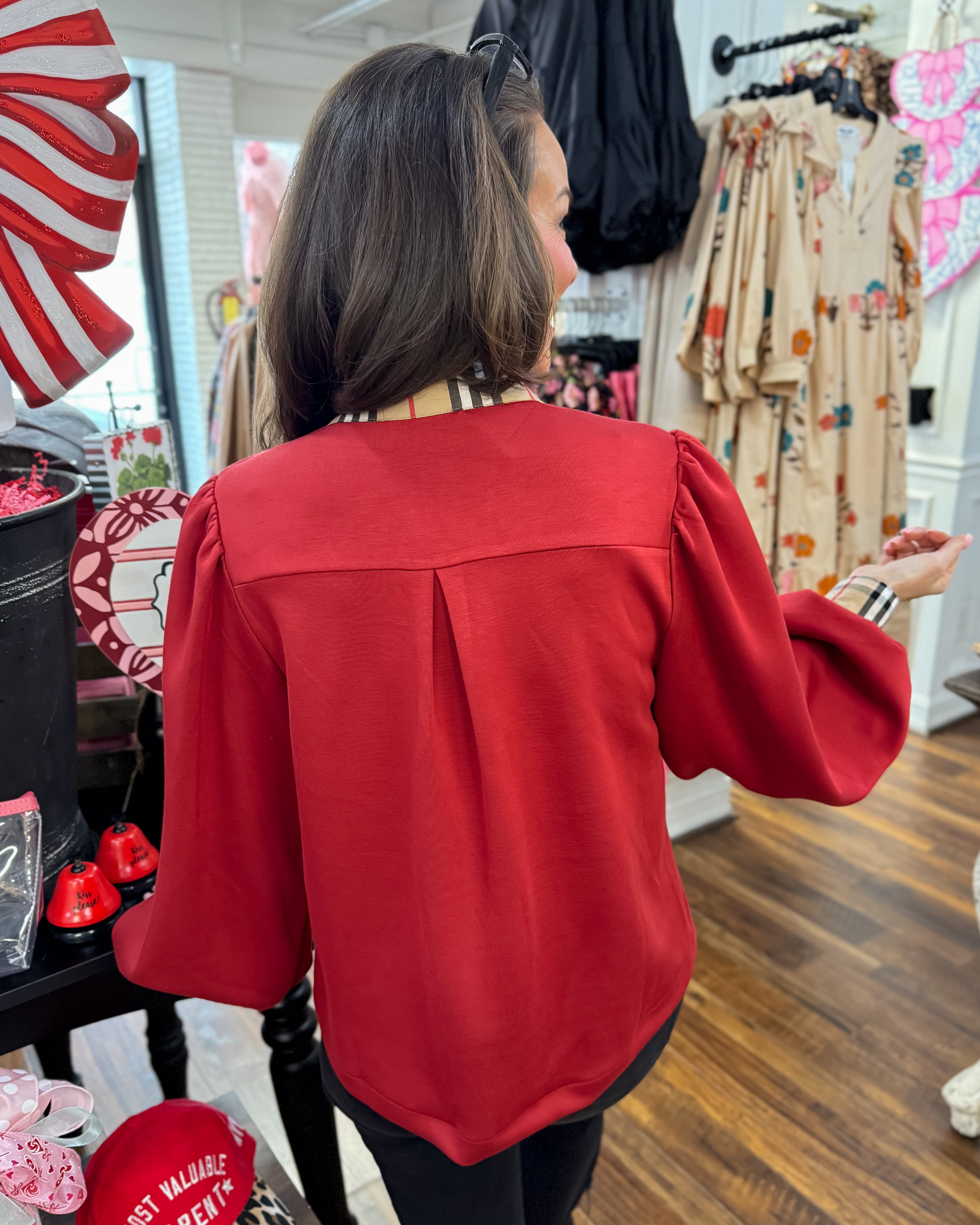 Classic Plaid Accent Top in Red