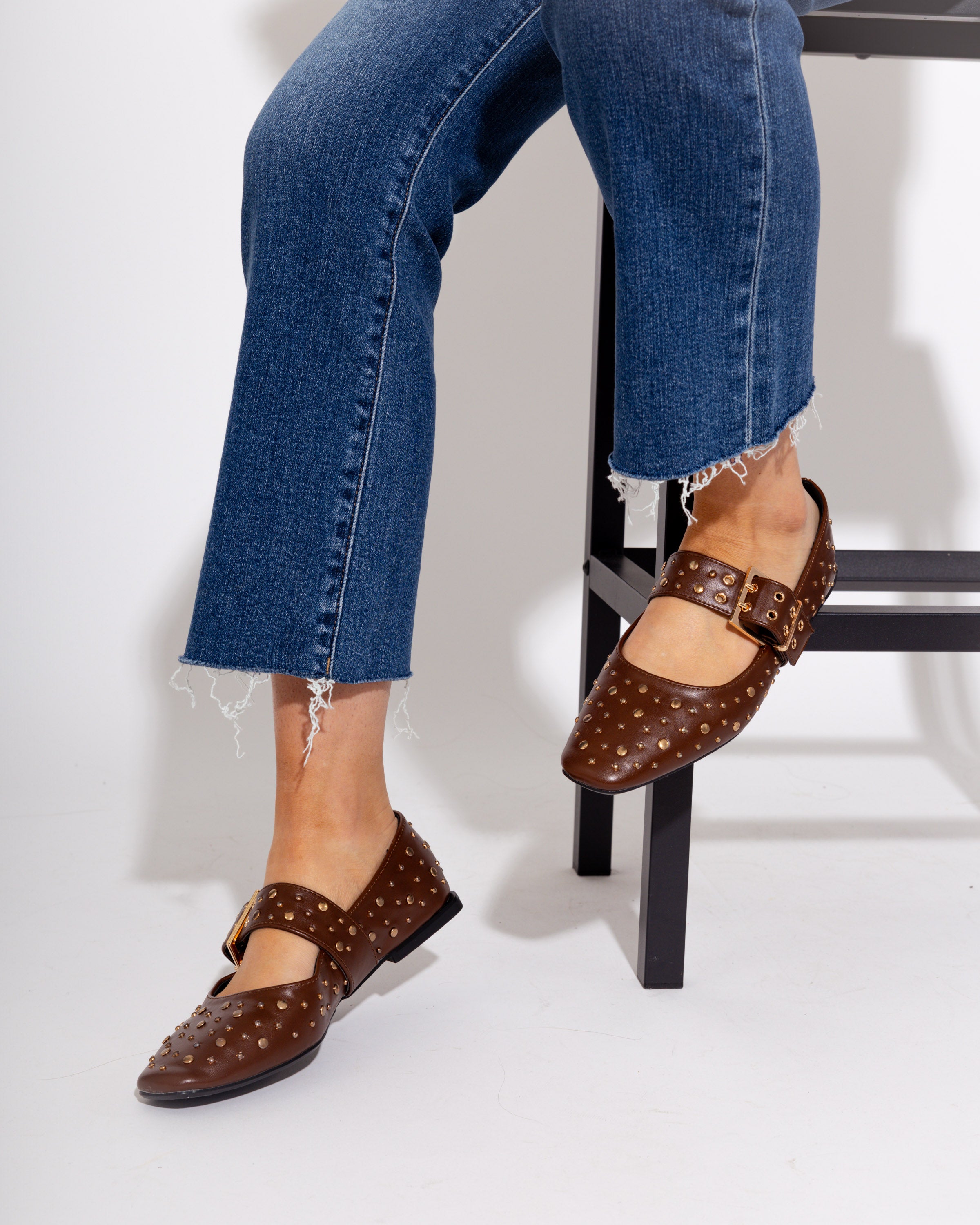 Avril Brown Studded Flats