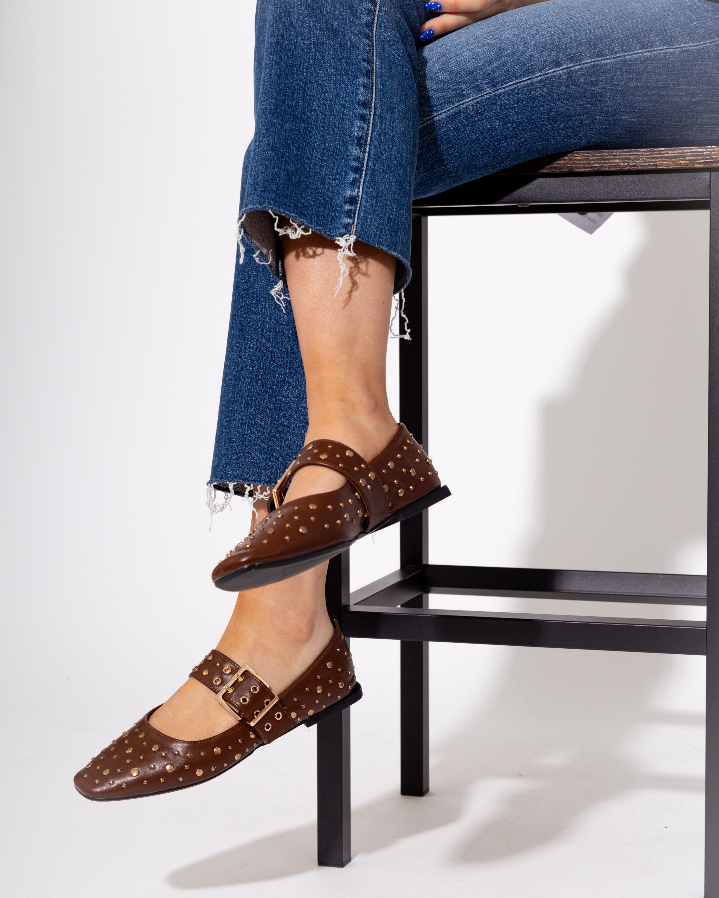 Avril Brown Studded Flats