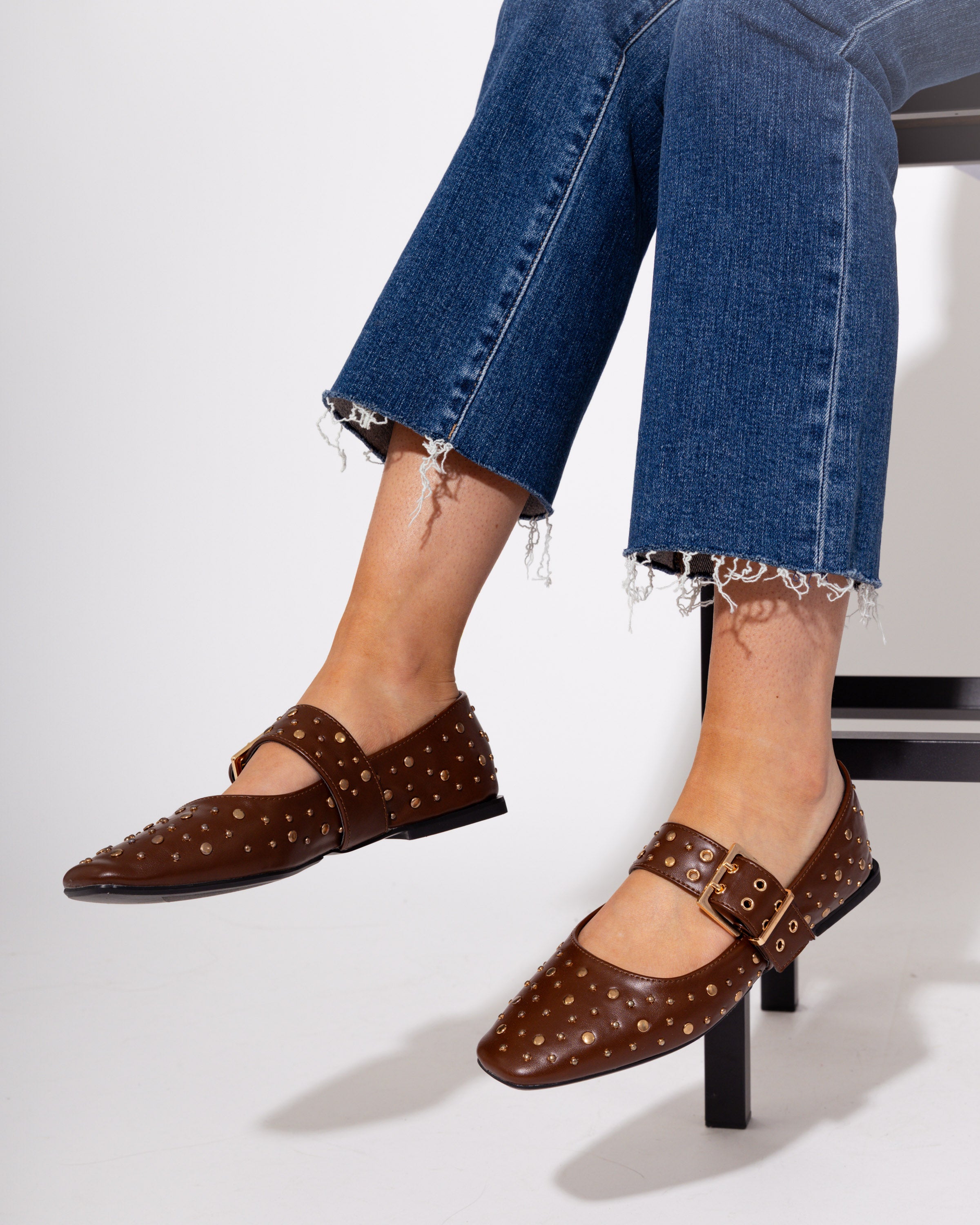 Avril Brown Studded Flats