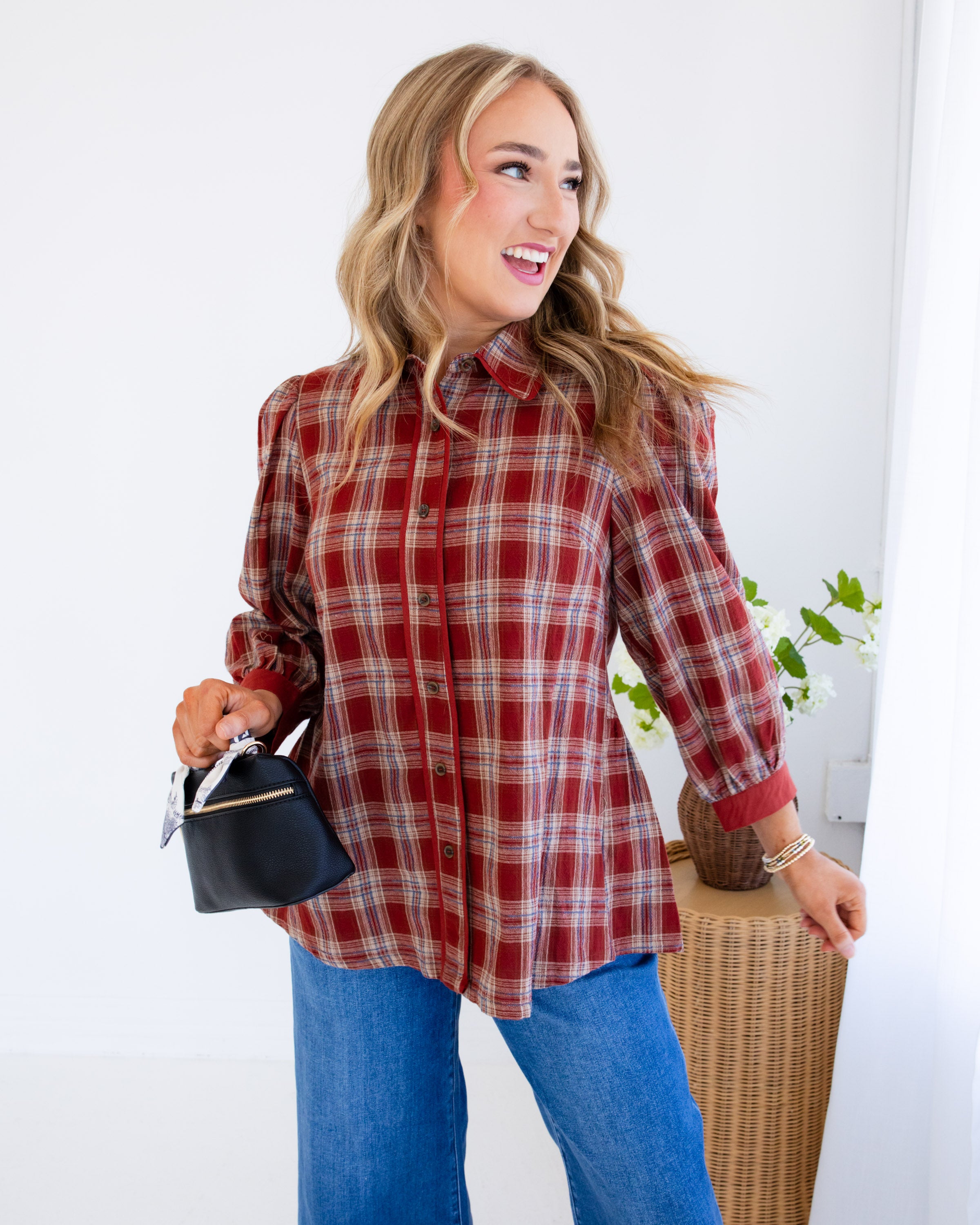 Elevated Plaid Top in Brick