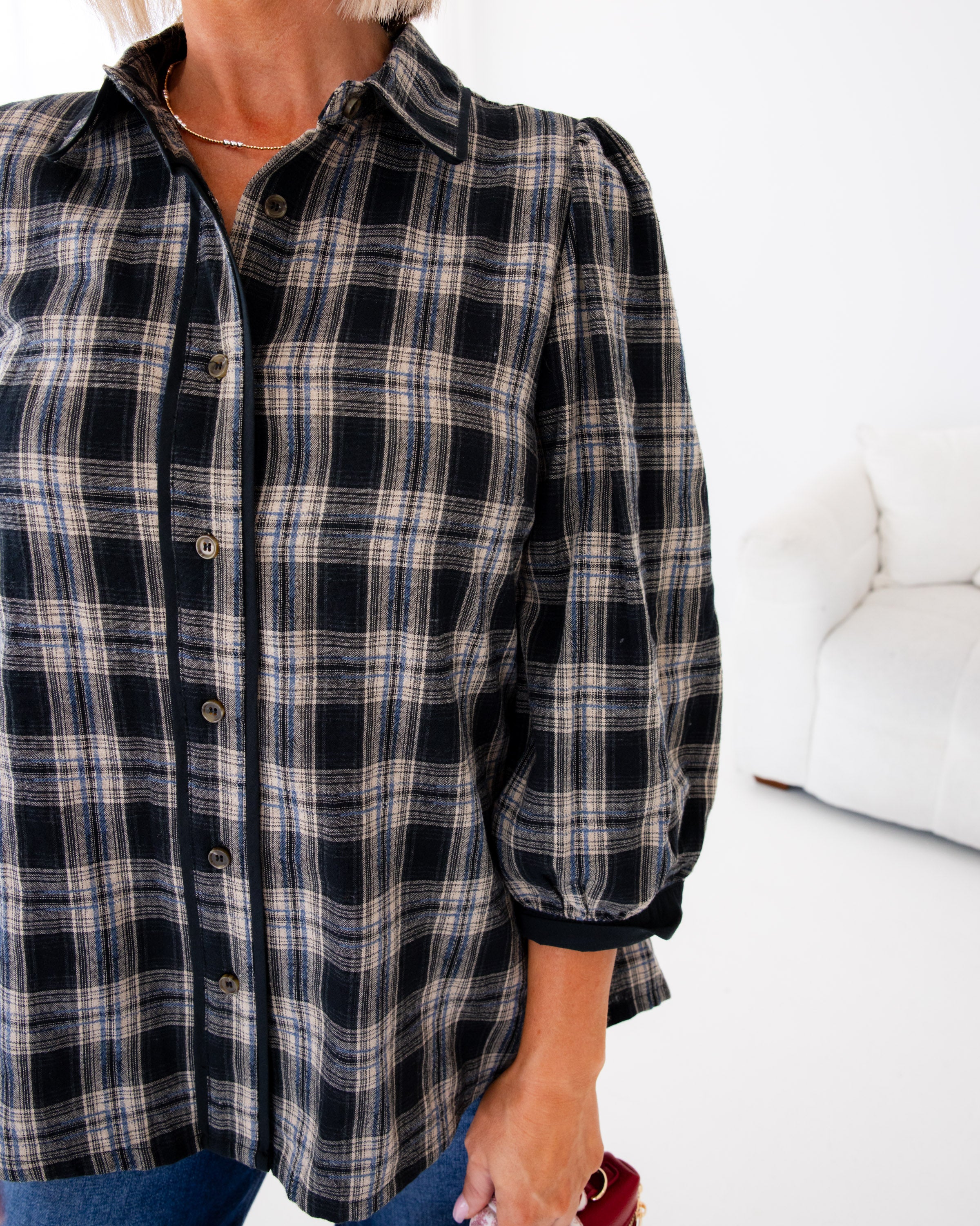 Elevated Plaid Top in Midnight