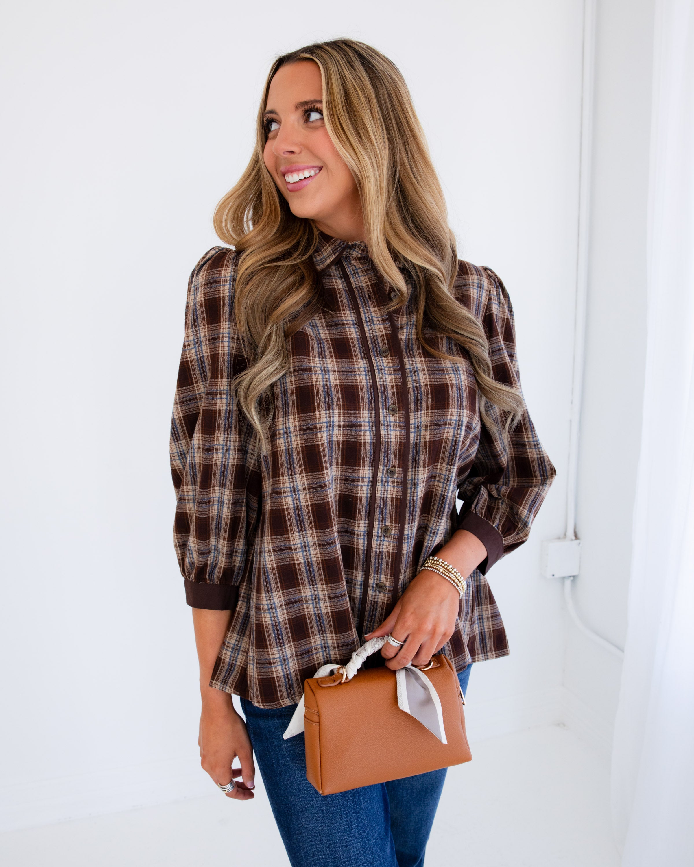 Elevated Plaid Top in Chocolate