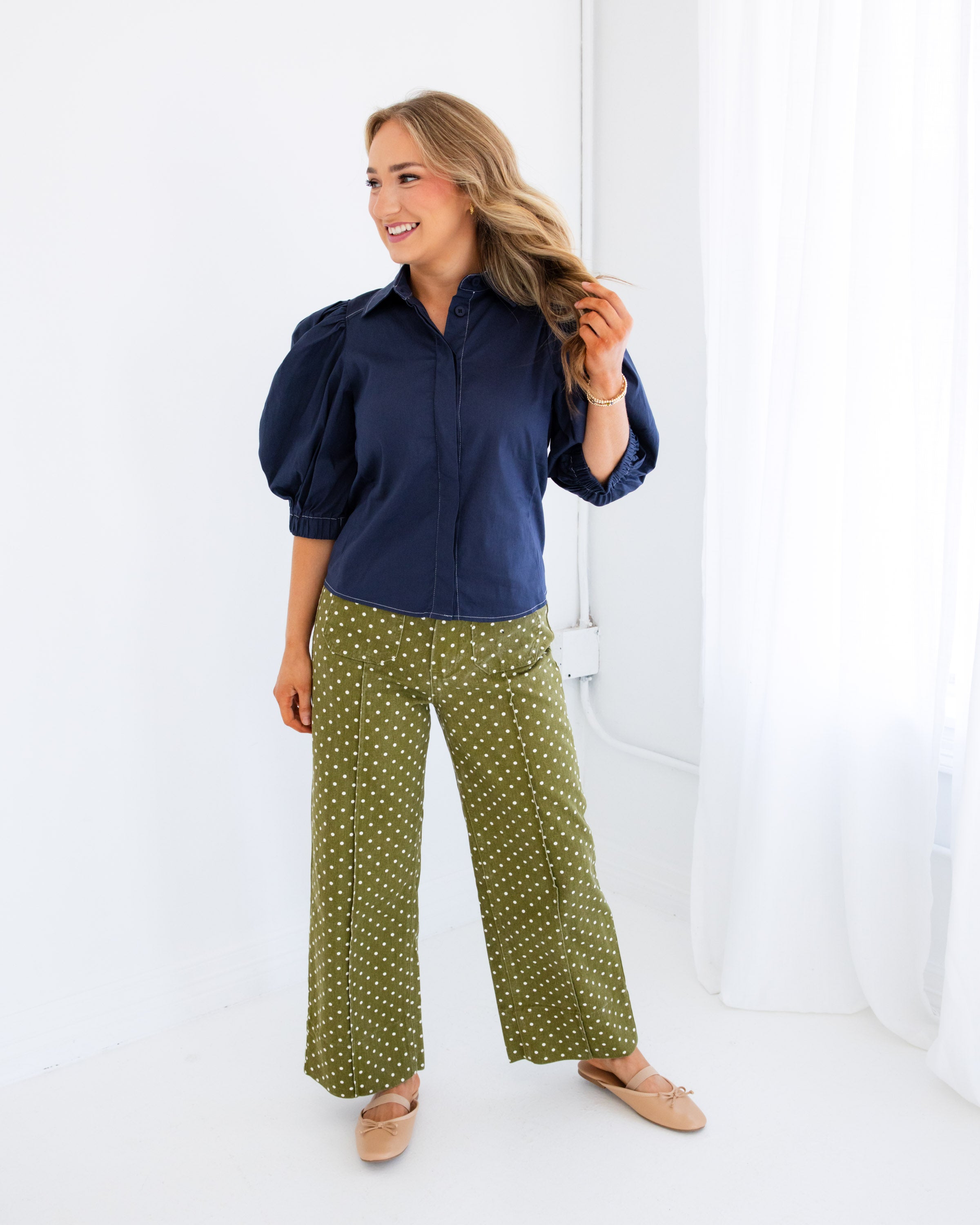 Elevated Puff Sleeve Button Up Top